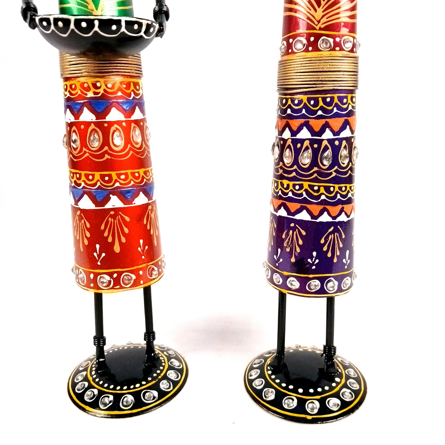 Tribal Worker Showpiece With Tea Light Holders | Vibrant Handpainted Figurines - for Home, Bedroom, Living Room, Office, Table Decor & Gifts - Apkamart #Style_Design 1