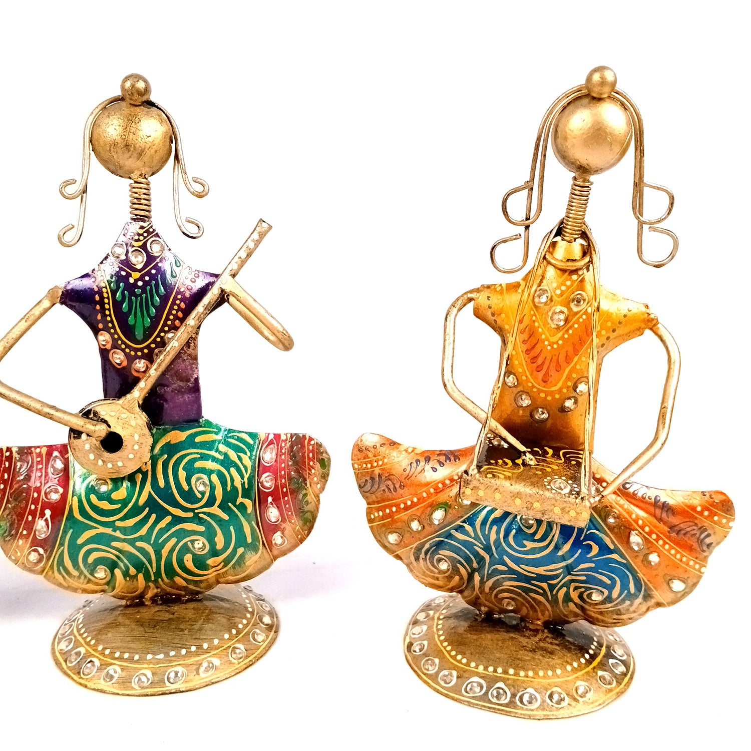 Musician Showpiece Set | Vibrant Handpainted Figurines with Exquisite Kundan Work - for Home, Bedroom, Living Room, Office, Table Decor & Gifts - Apkamart