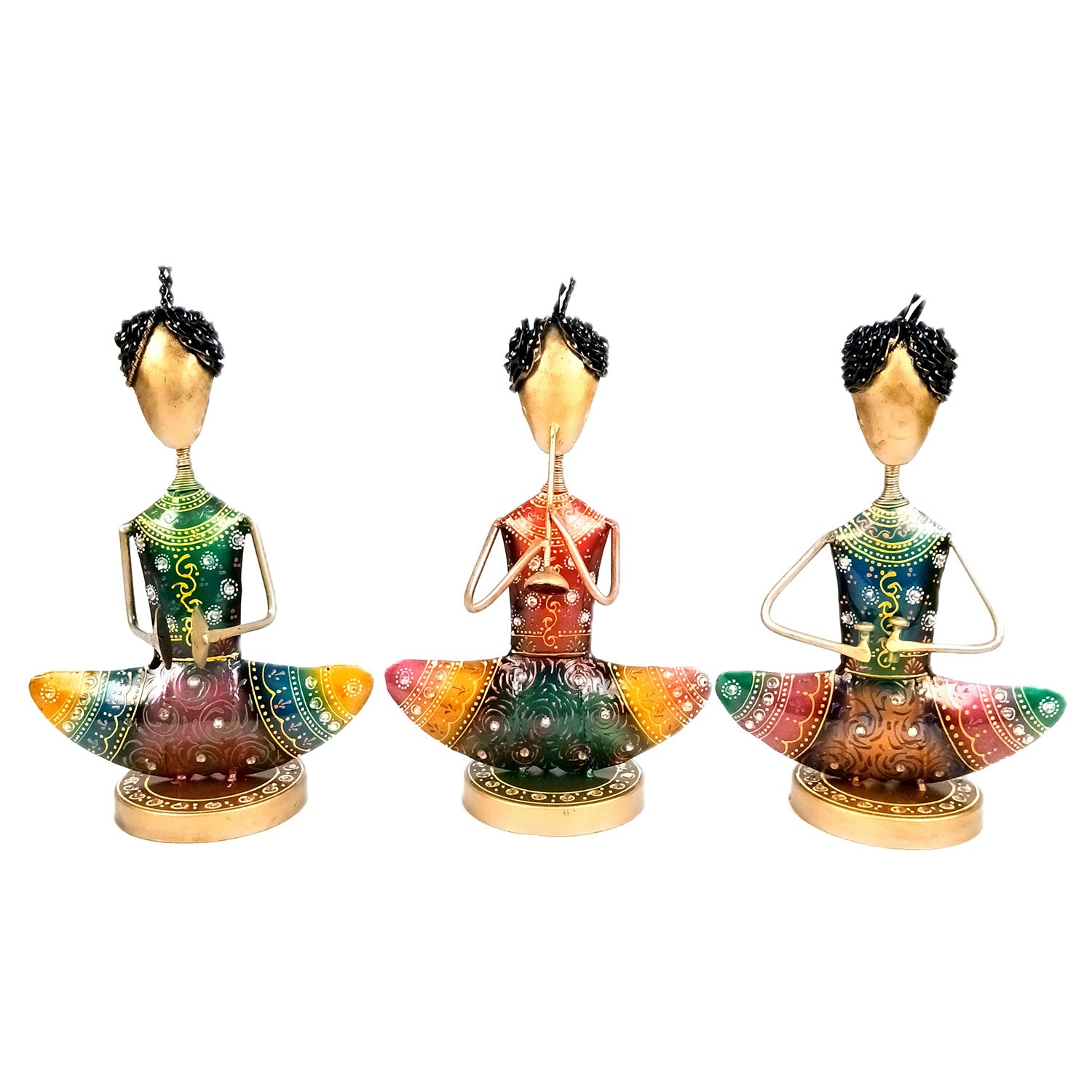 Showpiece Figurine - Rajasthani Musician Design | Decorative Show piece With Kundan Work - for Home, Bedroom, Living Room, Office Desk & Table Decor | Gifts For Wedding, Housewarming & Festivals -12 Inch (Set of 3) - Apkamart #Style_Design 1