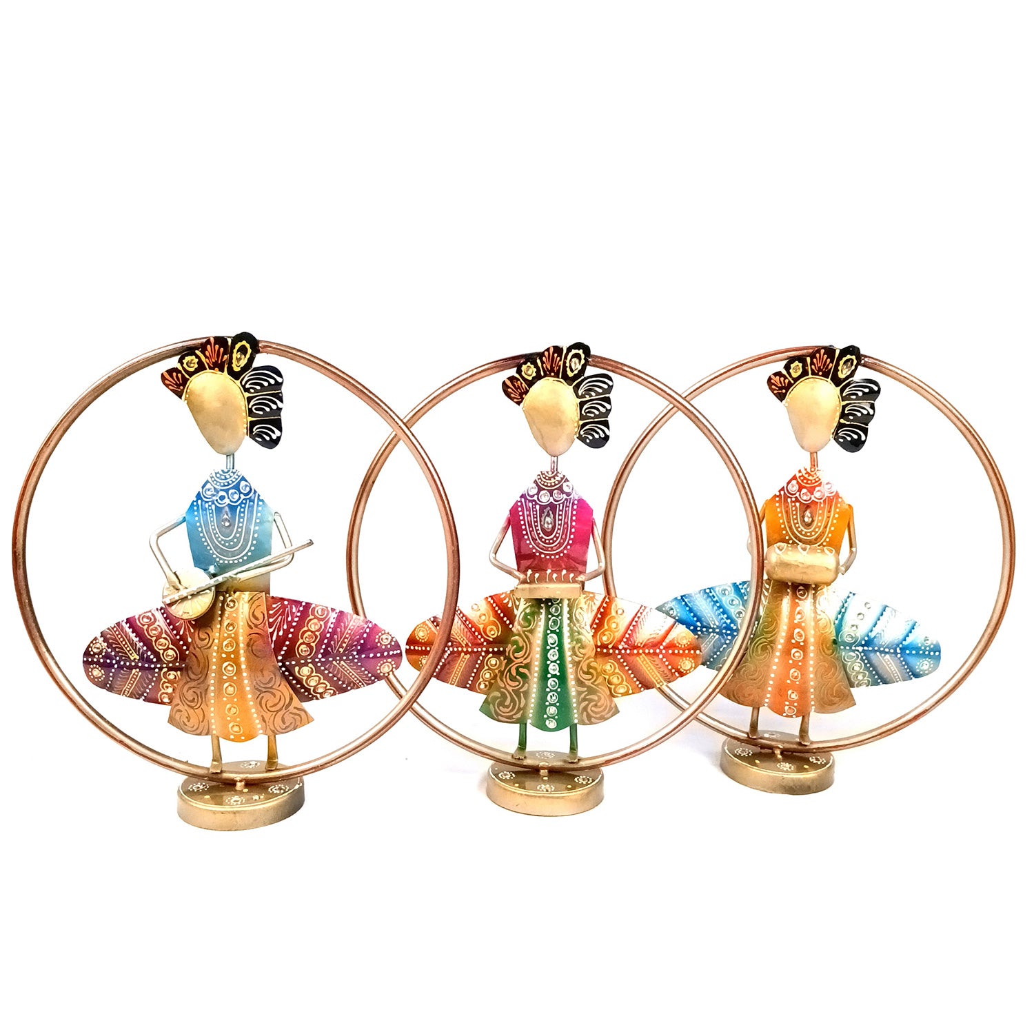 Musician Showpiece In Rings Set | Decorative Figurine With Vibrant Hand Painting - For Home, Table, Living Room & TV Unit, Office Desk & Gifts - 12 Inch - Apkamart