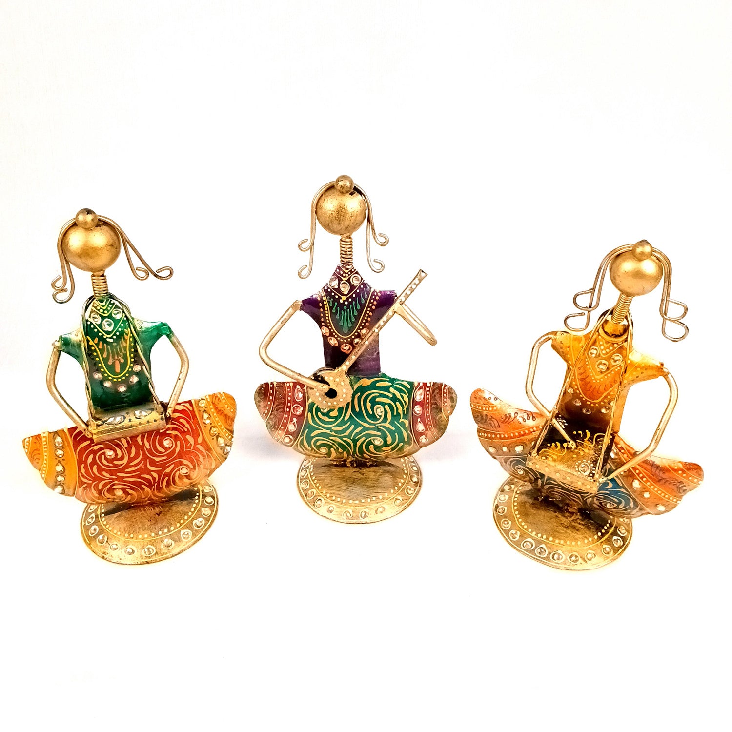 Musician Showpiece Set | Vibrant Handpainted Figurines with Exquisite Kundan Work - for Home, Bedroom, Living Room, Office, Table Decor & Gifts - Apkamart