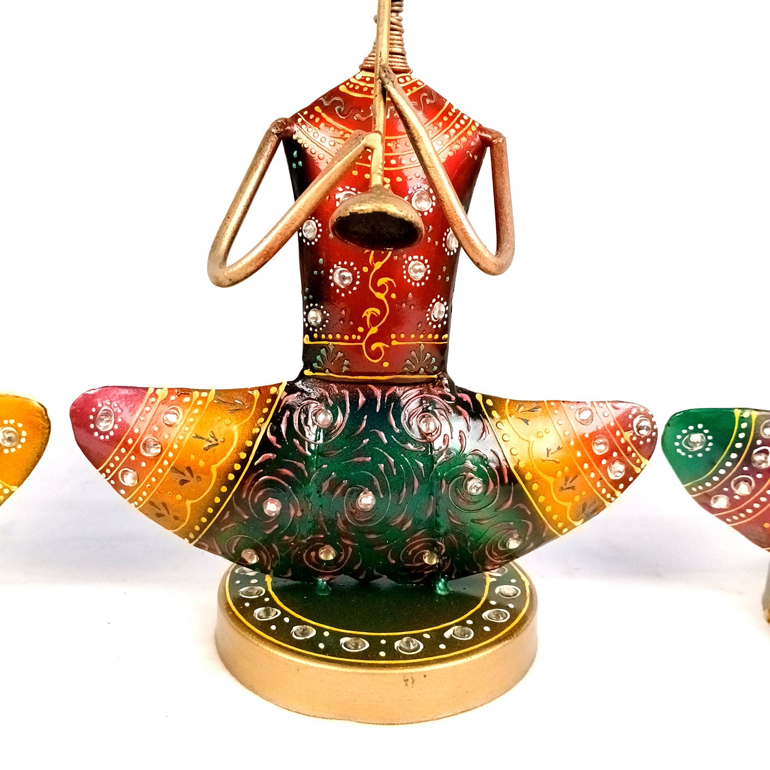 Showpiece Figurine - Rajasthani Musician Design | Decorative Show piece With Kundan Work - for Home, Bedroom, Living Room, Office Desk & Table Decor | Gifts For Wedding, Housewarming & Festivals -12 Inch (Set of 3) - Apkamart #Style_Design 1