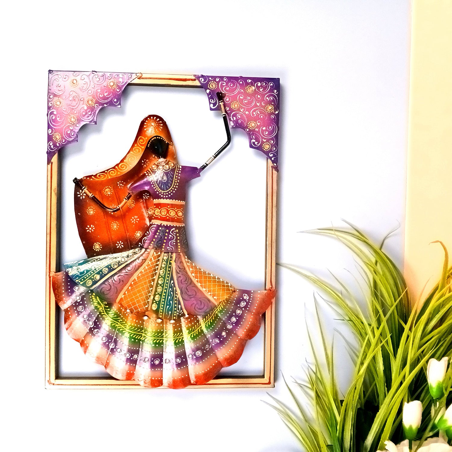 Dancing Ladies Wall Hanging - Jharokha Design | Metal Wall Art With Vibrant Hand Painting - For Home, Big Walls, Living Room, Large Spaces & Gifts - 33 Inch (Pack of 3) - Apkamart