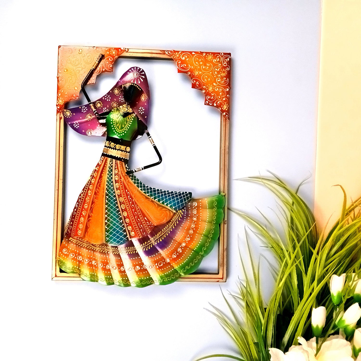 Dancing Ladies Wall Hanging - Jharokha Design | Metal Wall Art With Vibrant Hand Painting - For Home, Big Walls, Living Room, Large Spaces & Gifts - 33 Inch (Pack of 3)