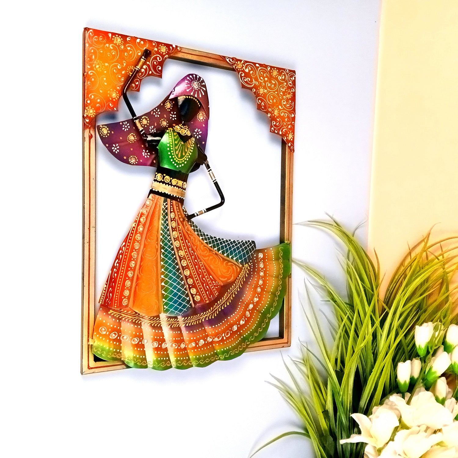 Dancing Ladies Wall Hanging - Jharokha Design | Metal Wall Art With Vibrant Hand Painting - For Home, Big Walls, Living Room, Large Spaces & Gifts - 33 Inch (Pack of 3) - Apkamart