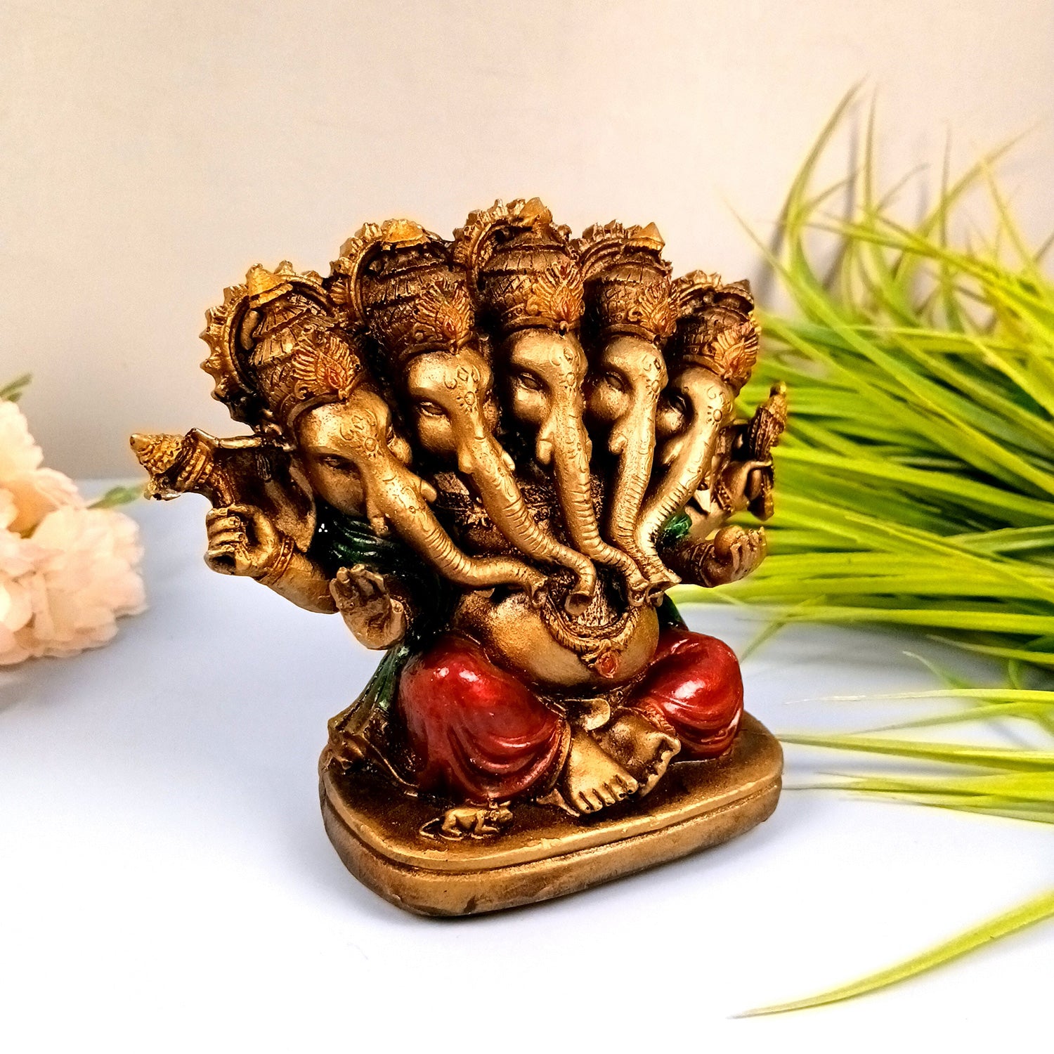 Panchmukhi Ganesh Idol | Lord Ganesha Statue Murti - for Puja, Home & Entrance Living Room Decor & Gift - 5 Inch - Apkamart