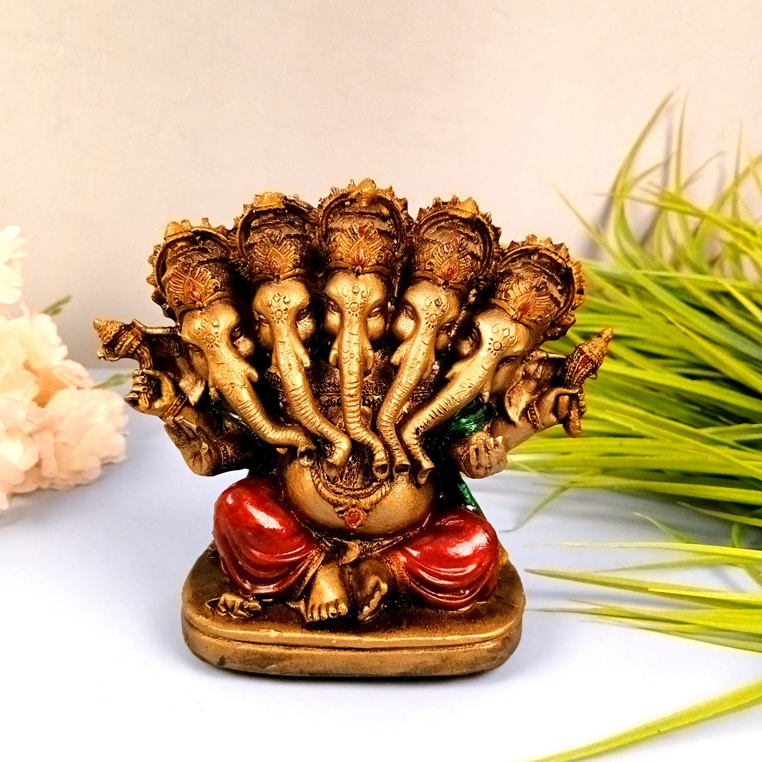 Panchmukhi Ganesh Idol | Lord Ganesha Statue Murti - for Puja, Home & Entrance Living Room Decor & Gift - 5 Inch - Apkamart