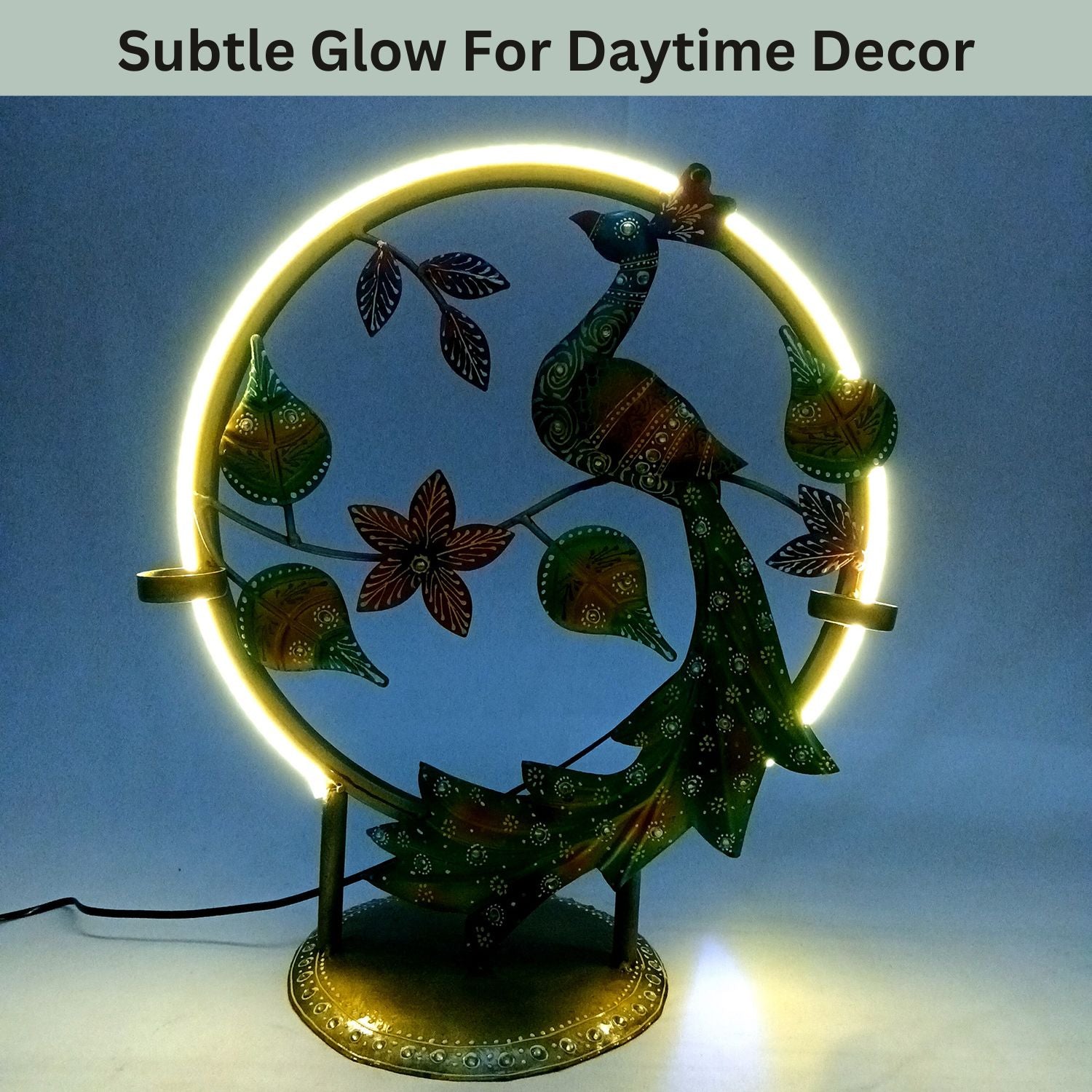 Peacock Showpiece With LED Light | Antique Lamps with Intricate Design & Vibrant Colors - for Living Room, Bedroom, Home Decoration & Gifts - 18 Inch - Apkamart