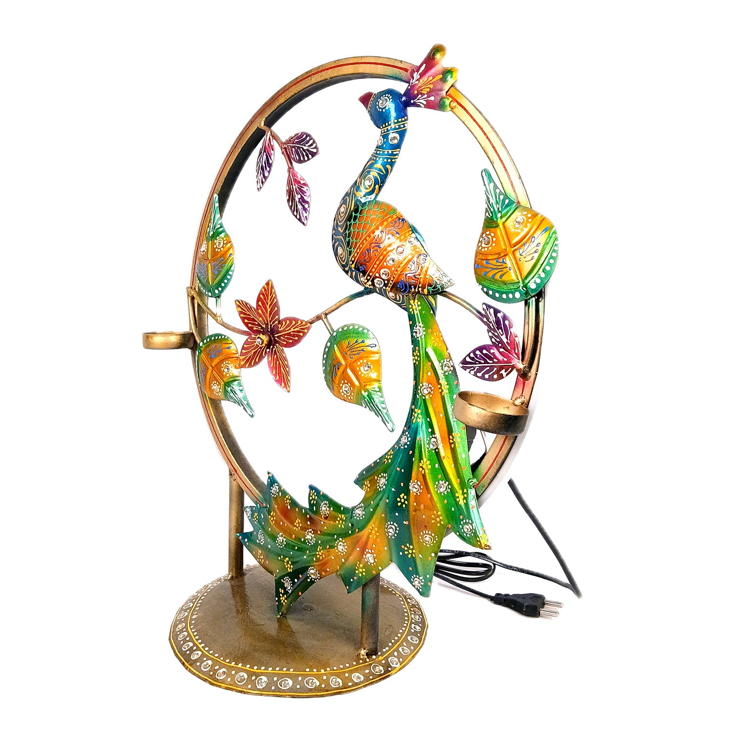 Peacock Showpiece With LED Light | Antique Lamps with Intricate Design & Vibrant Colors - for Living Room, Bedroom, Home Decoration & Gifts - 18 Inch - Apkamart