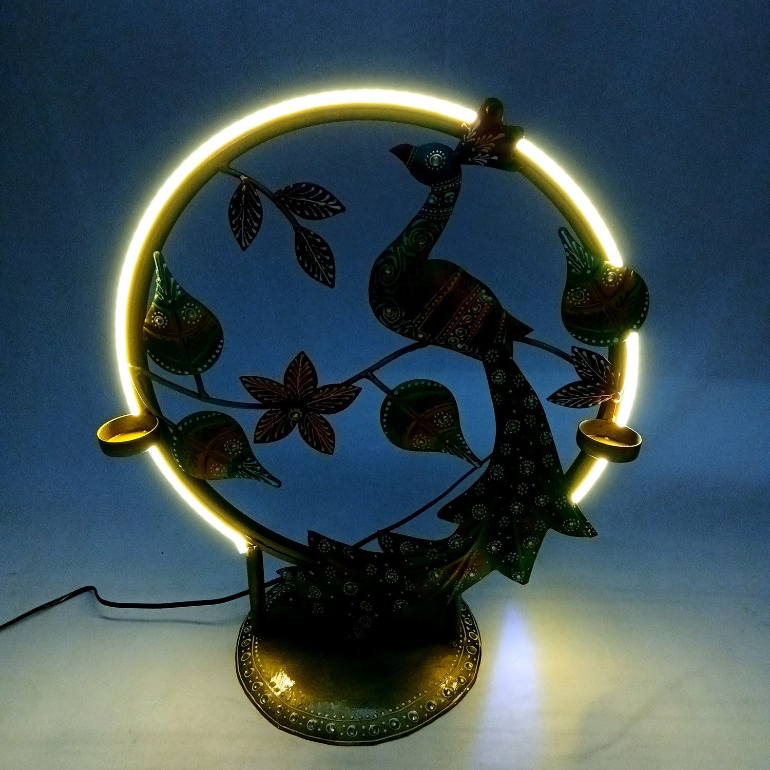 Peacock Showpiece With LED Light | Antique Lamps with Intricate Design & Vibrant Colors - for Living Room, Bedroom, Home Decoration & Gifts - 18 Inch - Apkamart