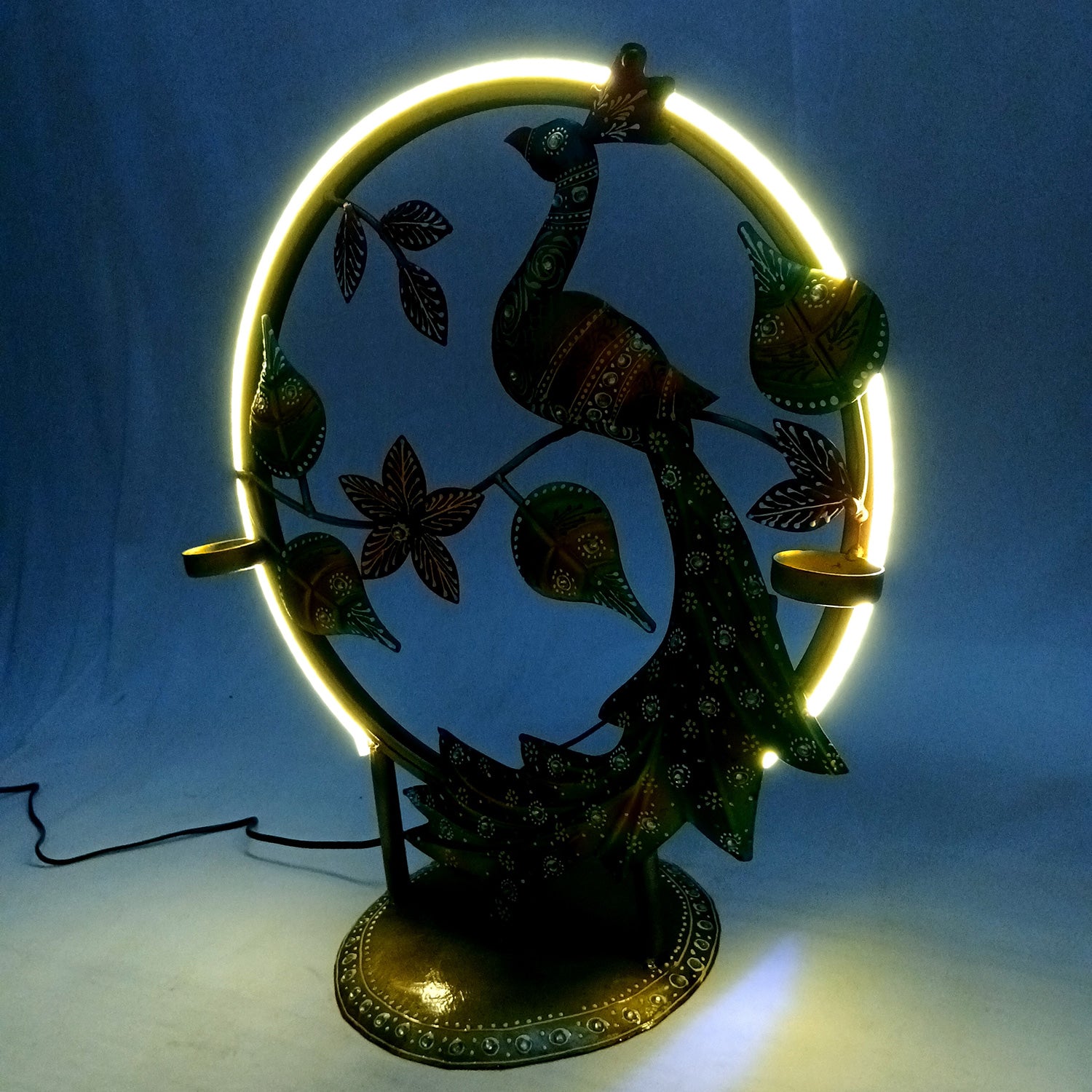 Peacock Showpiece With LED Light | Antique Lamps with Intricate Design & Vibrant Colors - for Living Room, Bedroom, Home Decoration & Gifts - 18 Inch - Apkamart