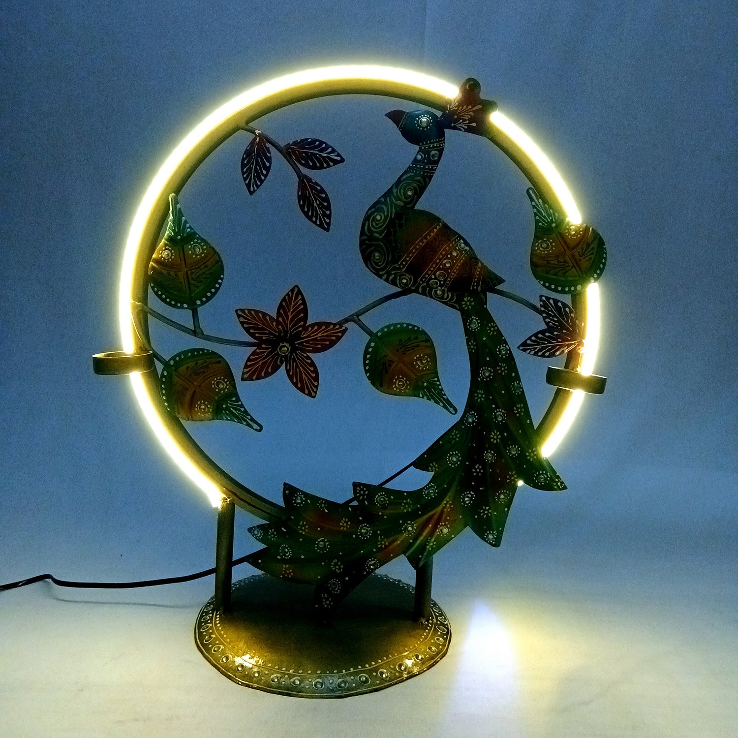 Peacock Showpiece With LED Light | Antique Lamps with Intricate Design & Vibrant Colors - for Living Room, Bedroom, Home Decoration & Gifts - 18 Inch - Apkamart