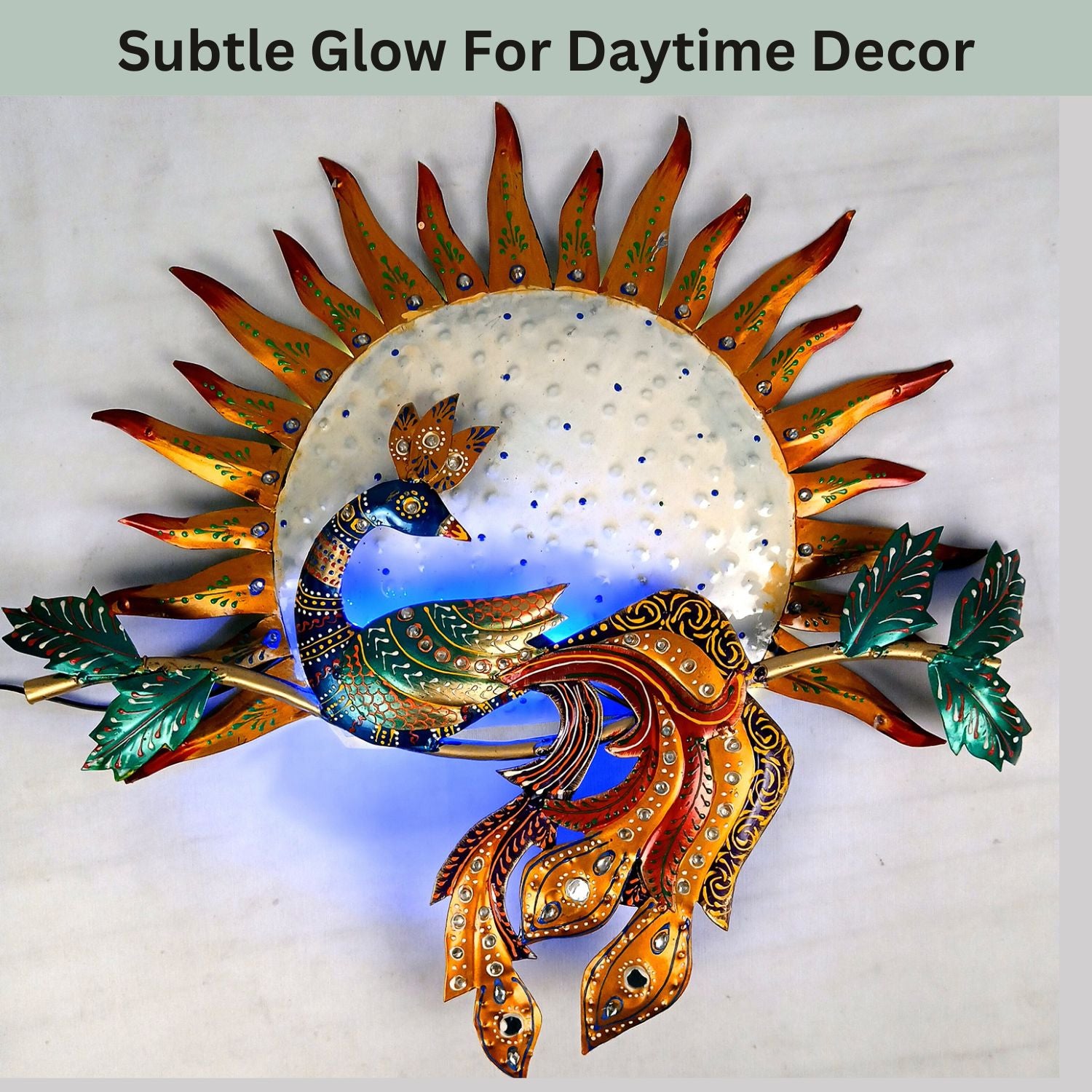 Peacock Wall Hanging with LED Light | Decorative Backlit Metal Wall Decor - For Home, Office, Living Room Wall Decor & Gifts - 18 Inch - Apkamart