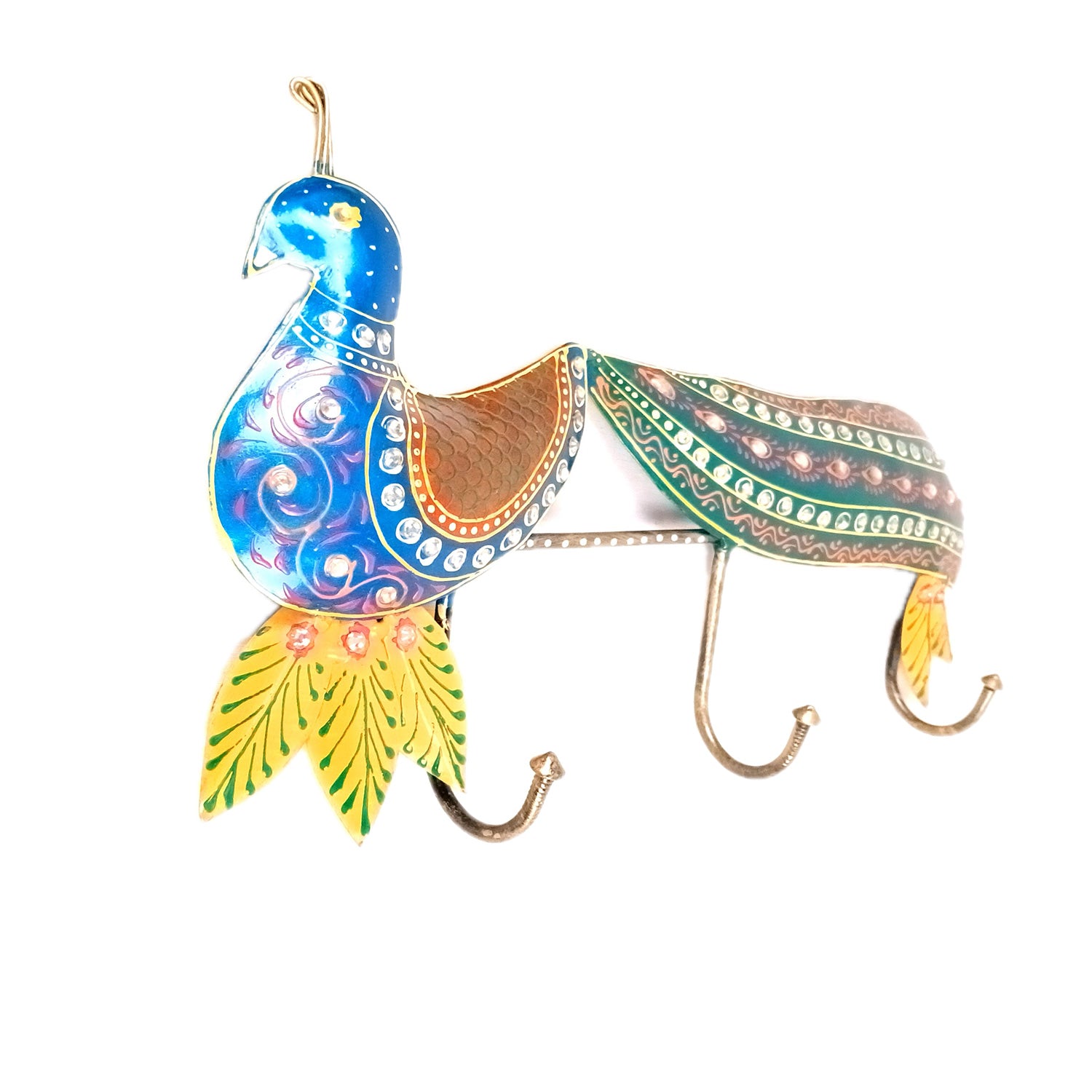 Peacock Key Holder Wall Hanging | Key Hook Stand | Keys Organizer - for Home, Entrance, Office Decor & Gifts - 14 Inch - Apkamart