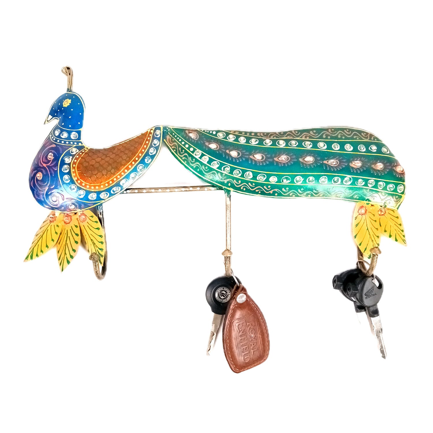 Peacock Key Holder Wall Hanging | Key Hook Stand | Keys Organizer - for Home, Entrance, Office Decor & Gifts - 14 Inch - Apkamart