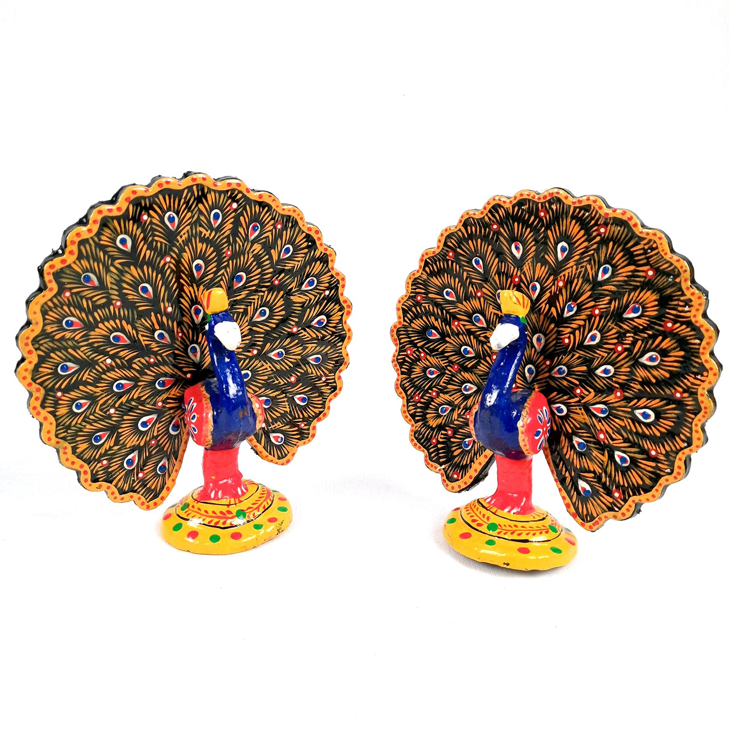 Dancing Peacock Showpiece Set | Wooden Peacock Statue | Animal Figurines - for Home, Table, Shelf, Living Room Decor, Gifts - 6 Inch - apkamart