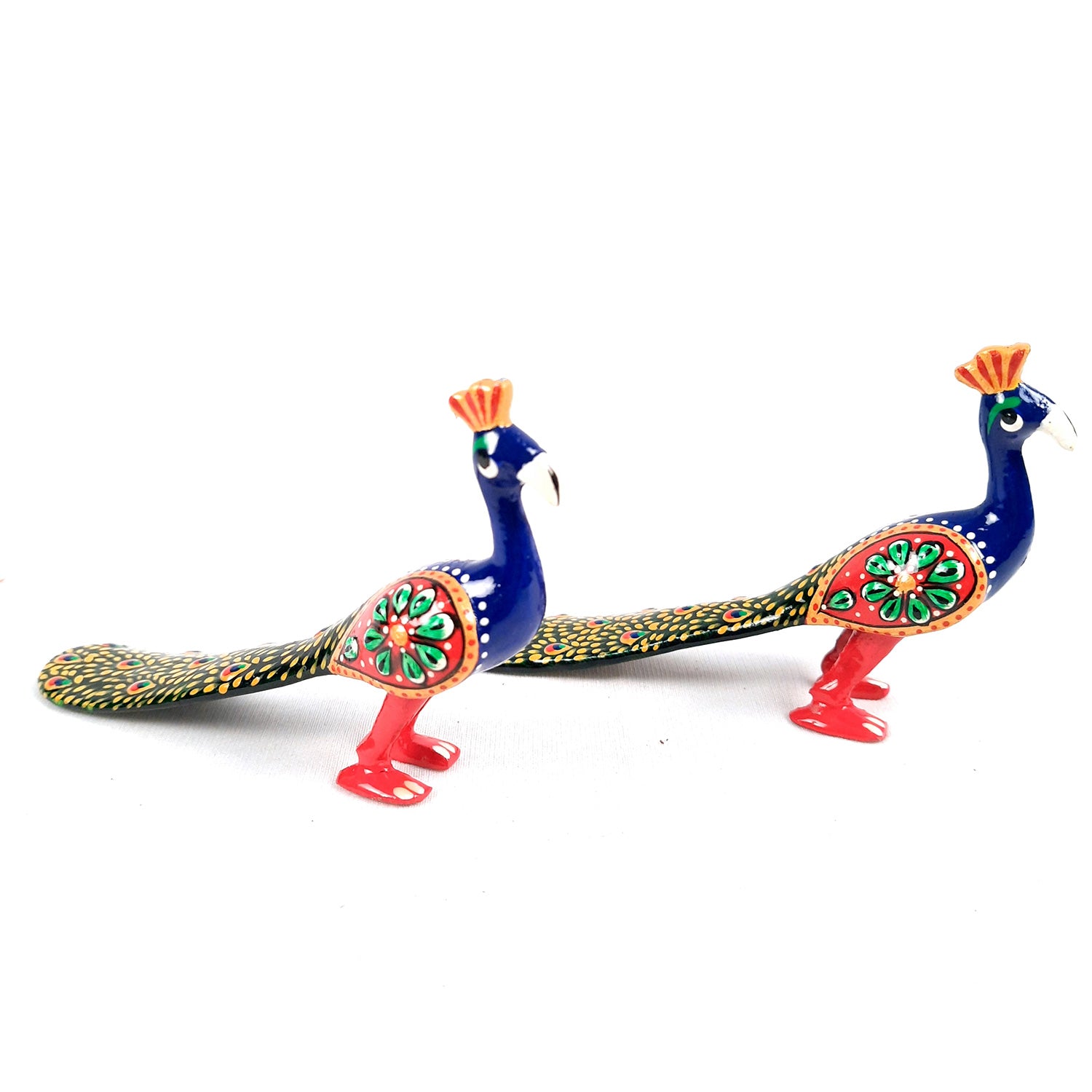 Peacock Showpiece Set | Handcrafted Peacock Figurine | Animal Figurines - for Home, Table, Shelf, Living Room Decor, Gifts - 3 Inch (Pack of 2) - apkamart