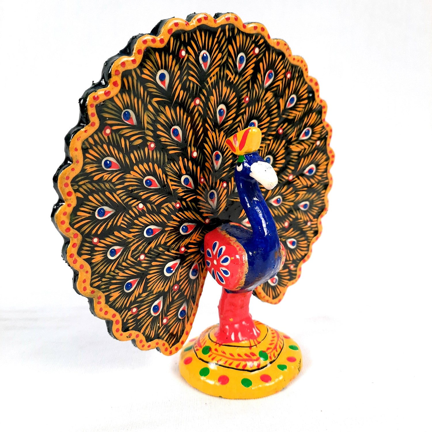 Dancing Peacock Showpiece Set | Wooden Peacock Statue | Animal Figurines - for Home, Table, Shelf, Living Room Decor, Gifts - 6 Inch - apkamart