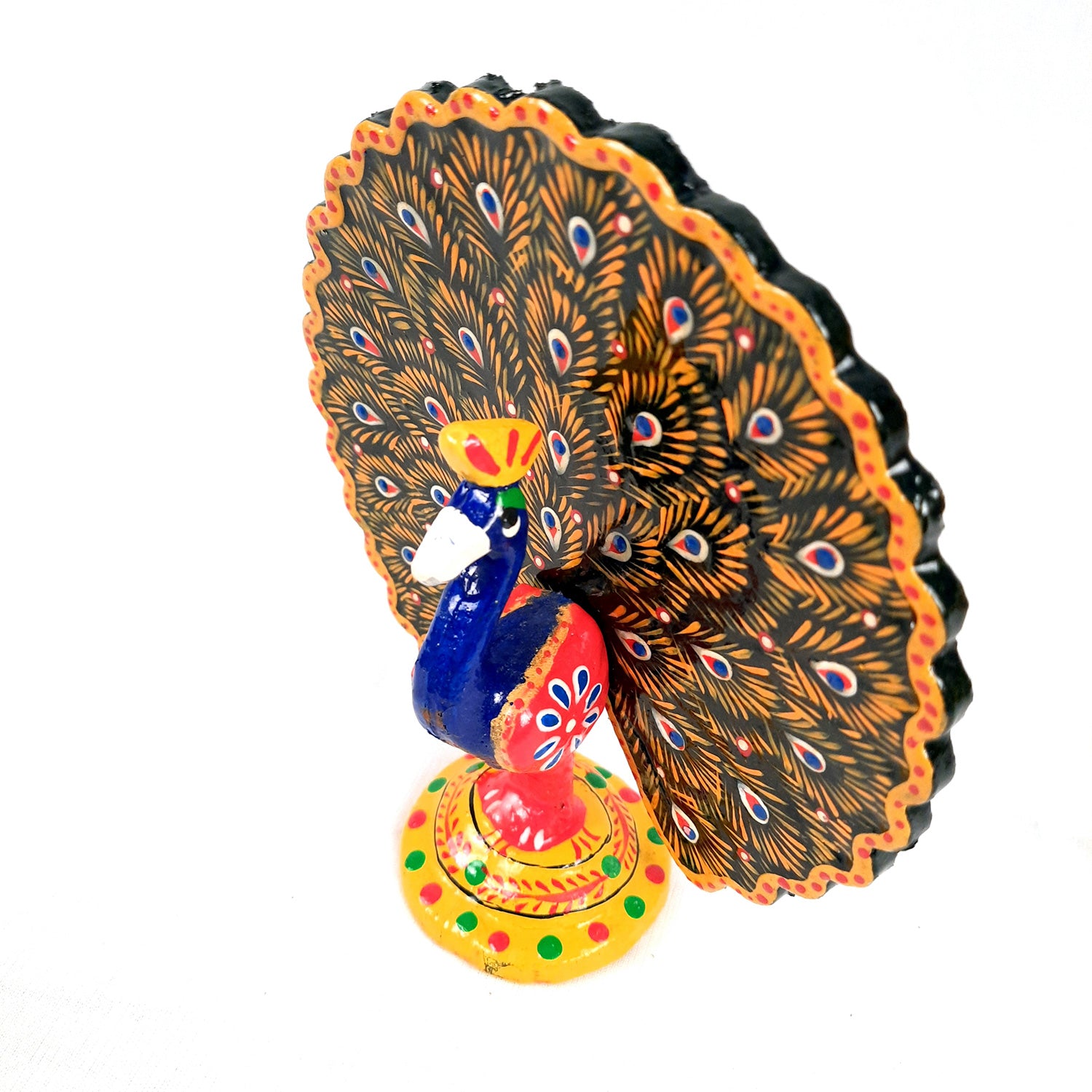 Dancing Peacock Showpiece Set | Wooden Peacock Statue | Animal Figurines - for Home, Table, Shelf, Living Room Decor, Gifts - 6 Inch - apkamart