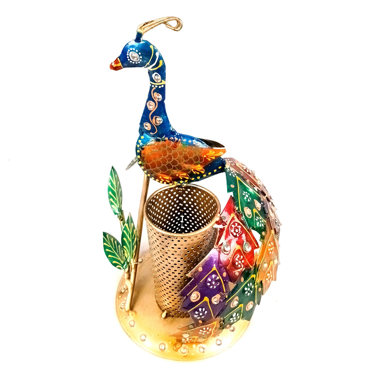 Peacock Pen Holder With Vibrant Color Feathers | Desk Organizer | Multipurpose Stand - For Gifts, Table, Desk Organizing, Home, Office Decor & Corporate Gifts - Apkamart