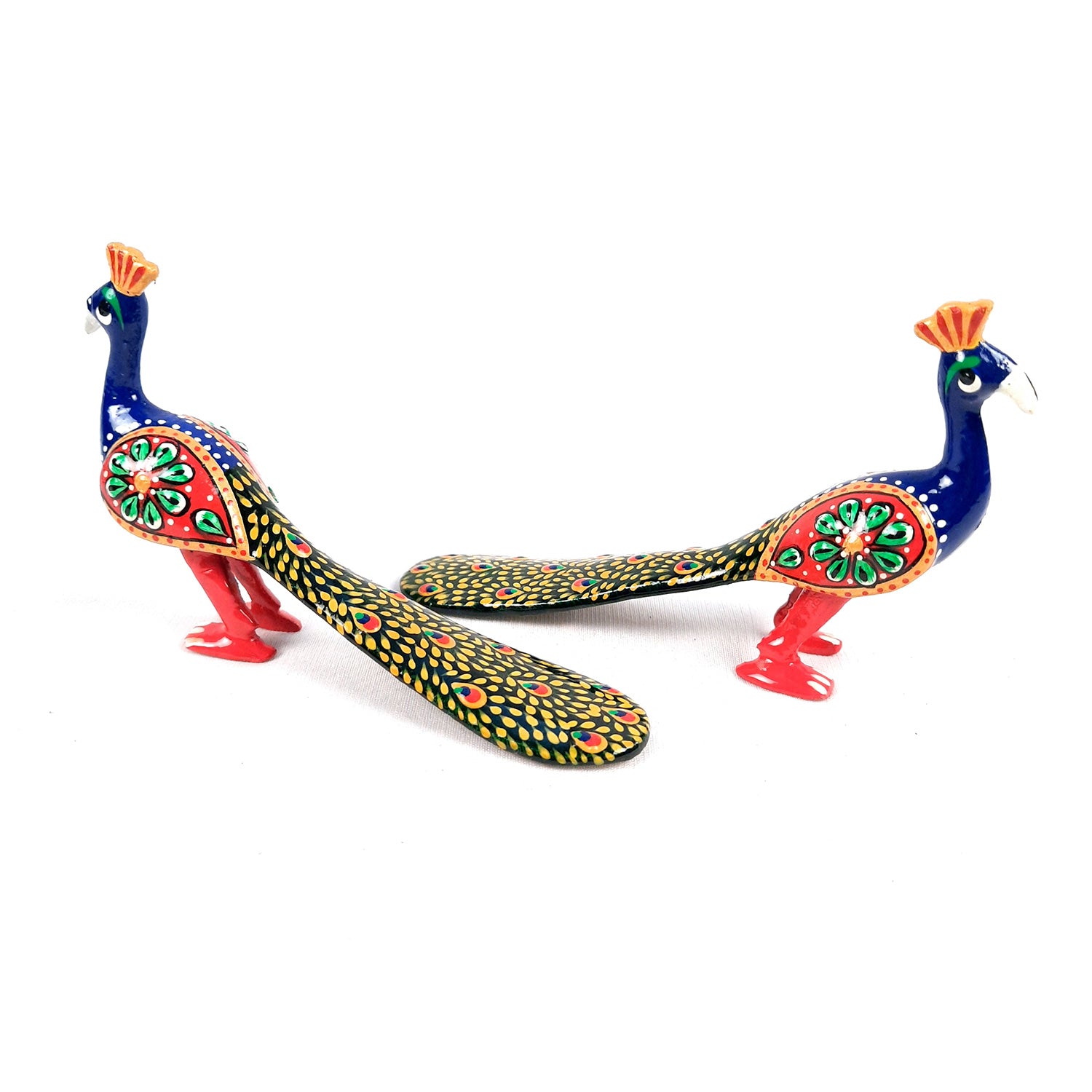 Peacock Showpiece Set | Handcrafted Peacock Figurine | Animal Figurines - for Home, Table, Shelf, Living Room Decor, Gifts - 3 Inch (Pack of 2) - apkamart