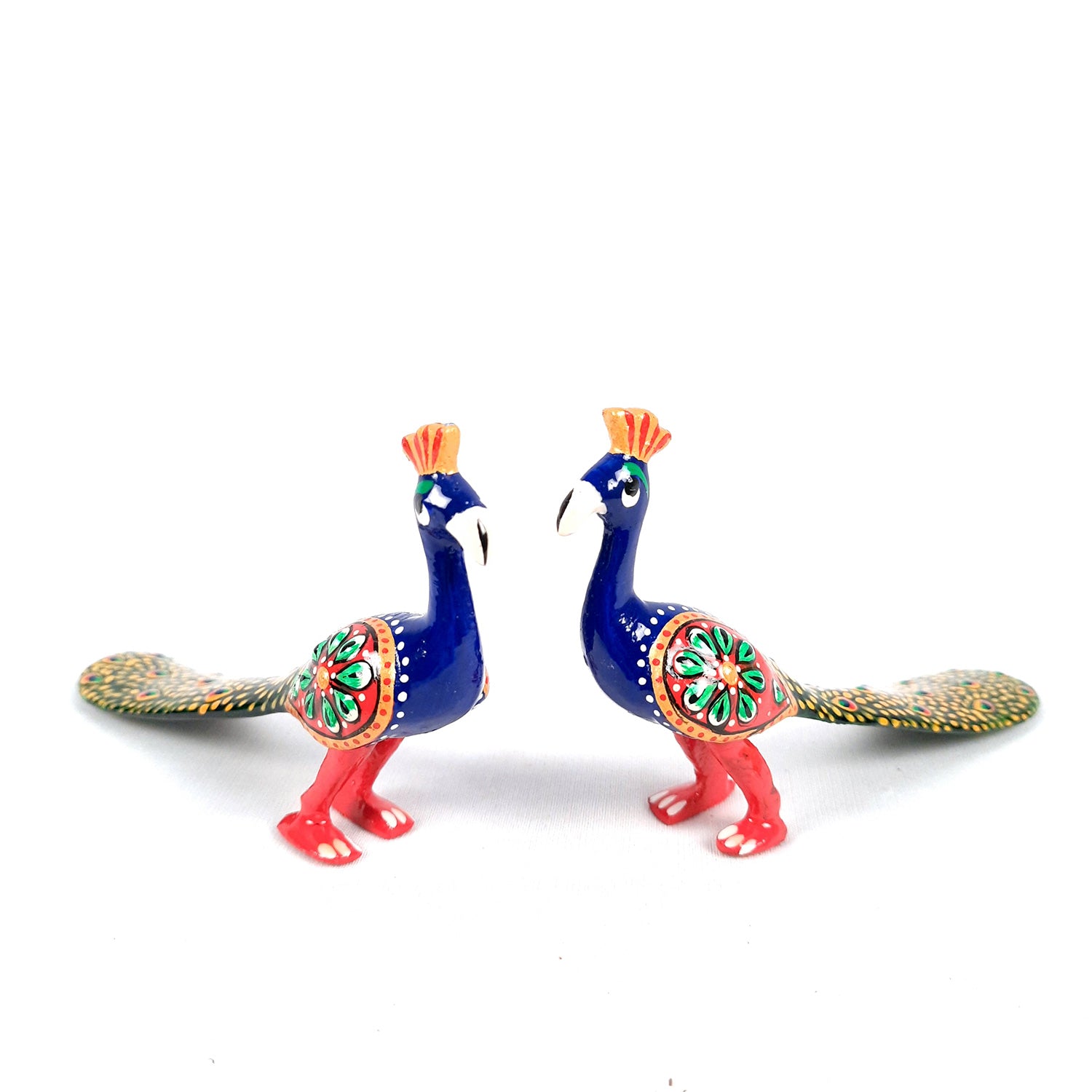 Peacock Showpiece Set | Handcrafted Peacock Figurine | Animal Figurines - for Home, Table, Shelf, Living Room Decor, Gifts - 3 Inch (Pack of 2) - apkamart