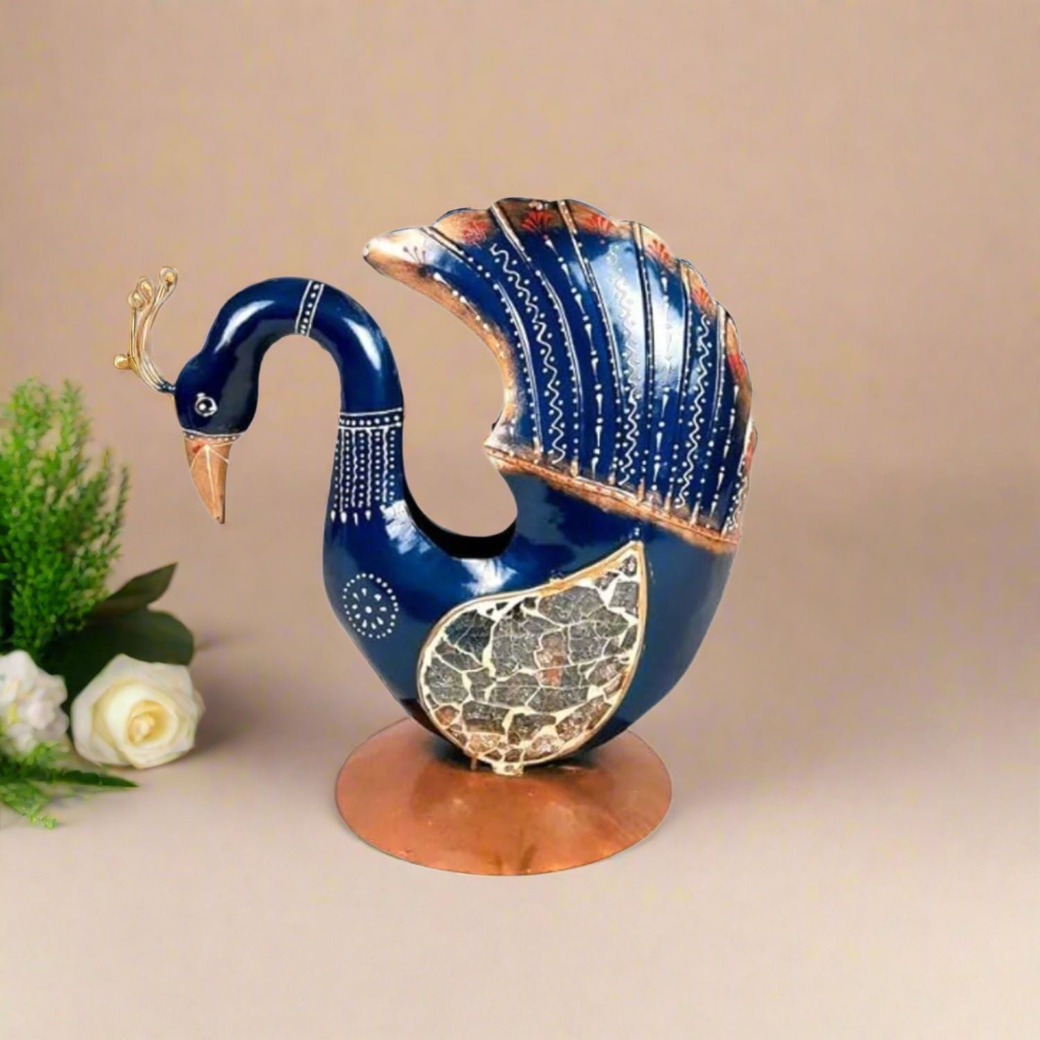 Peacock Showpiece | Handcrafted Peacock Figurine | Animal Figurines - for Home, Table, Shelf, Living Room Decor, Gifts - 12 Inch - Apkamart