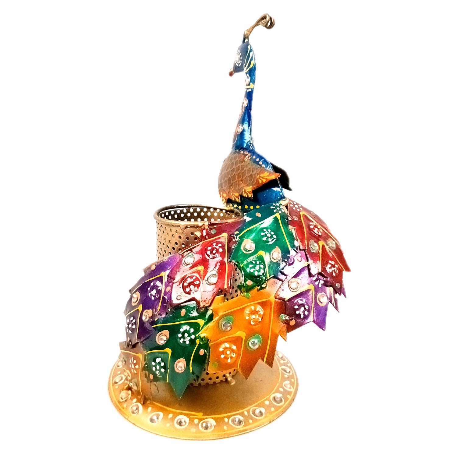 Peacock Pen Holder With Vibrant Color Feathers | Desk Organizer | Multipurpose Stand - For Gifts, Table, Desk Organizing, Home, Office Decor & Corporate Gifts - Apkamart