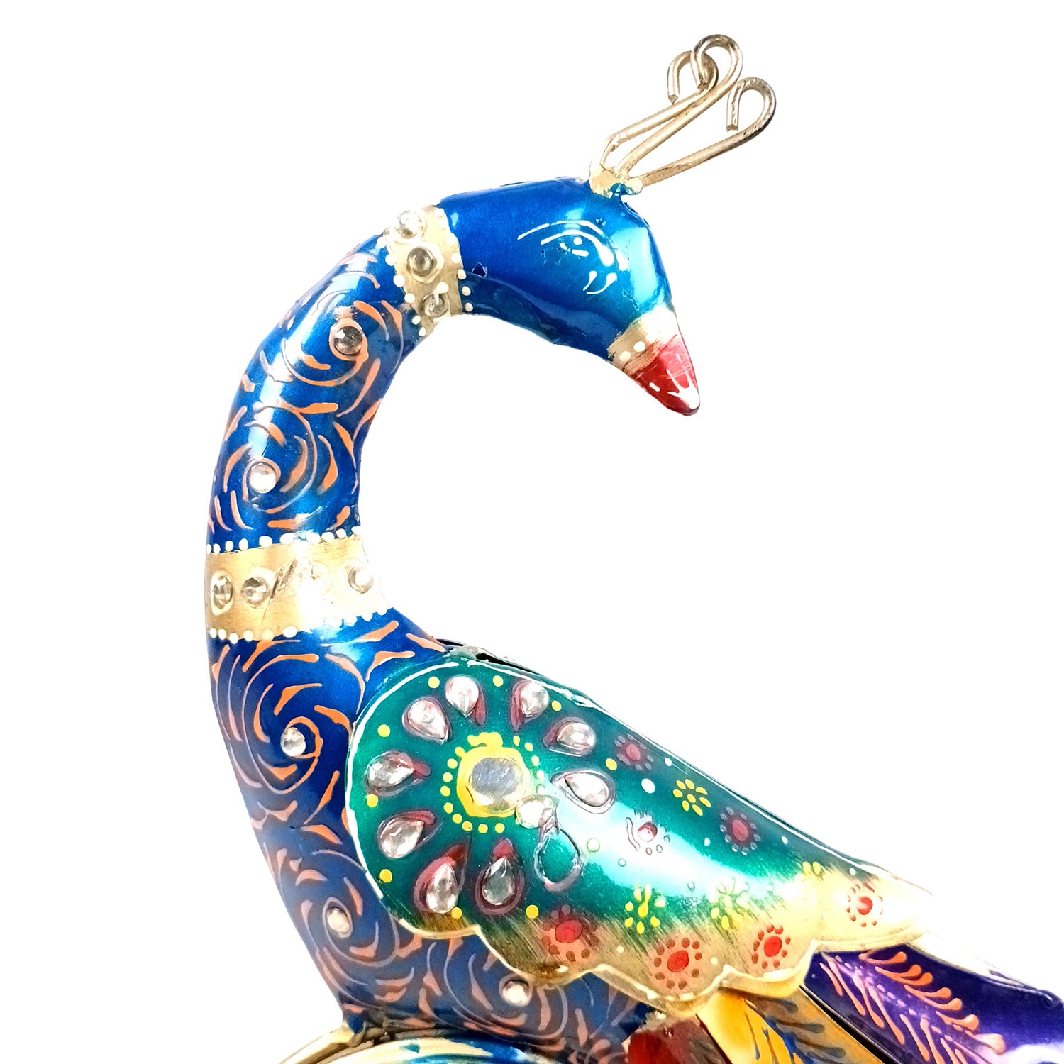 Peacock Table Clock with Multicolor Feather & Kundan Beads Work | Elegant Desk Showpiece for Home, Living Room, Study Table, Office Decor & Gift - apkamart