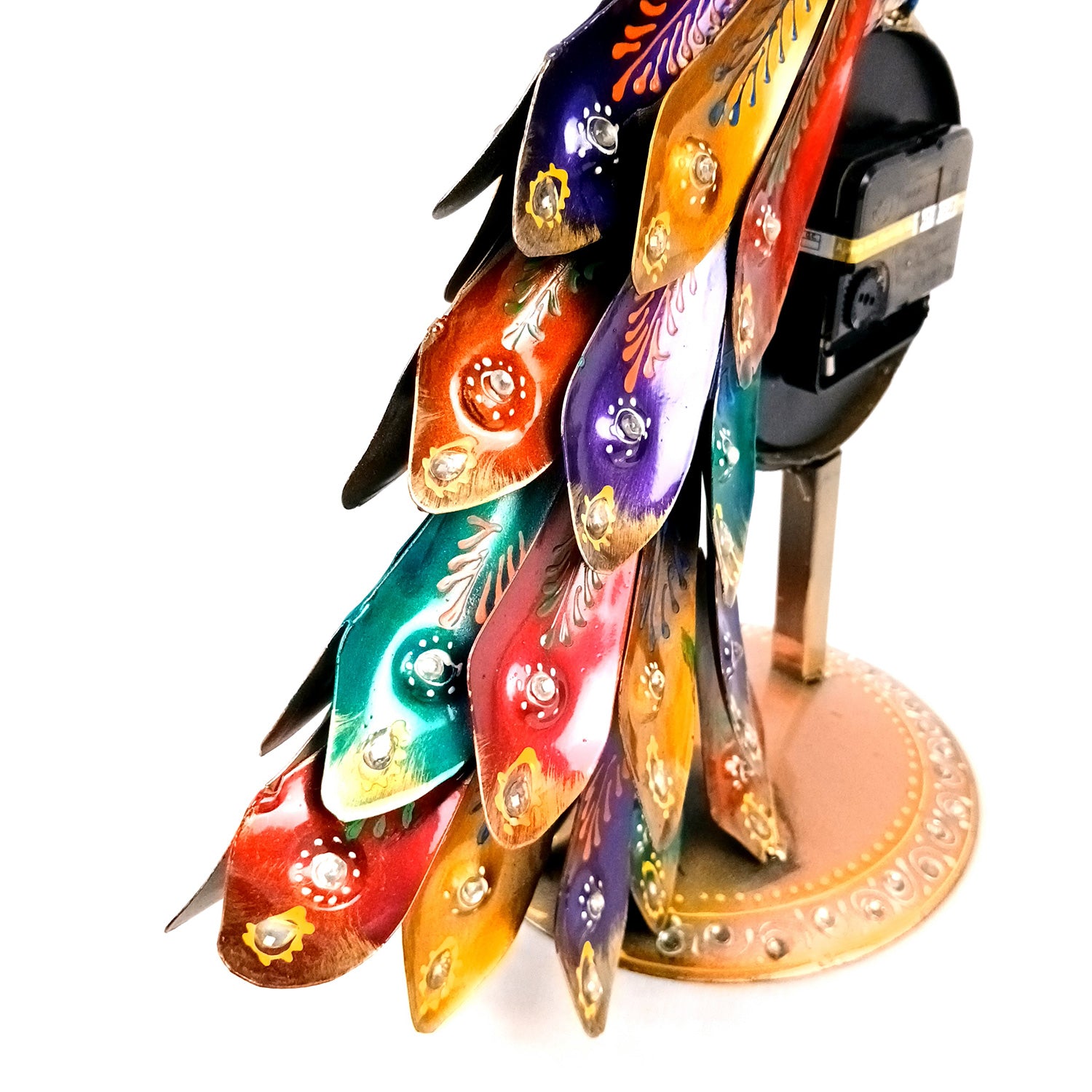 Peacock Table Clock with Multicolor Feather & Kundan Beads Work | Elegant Desk Showpiece for Home, Living Room, Study Table, Office Decor & Gift - apkamart