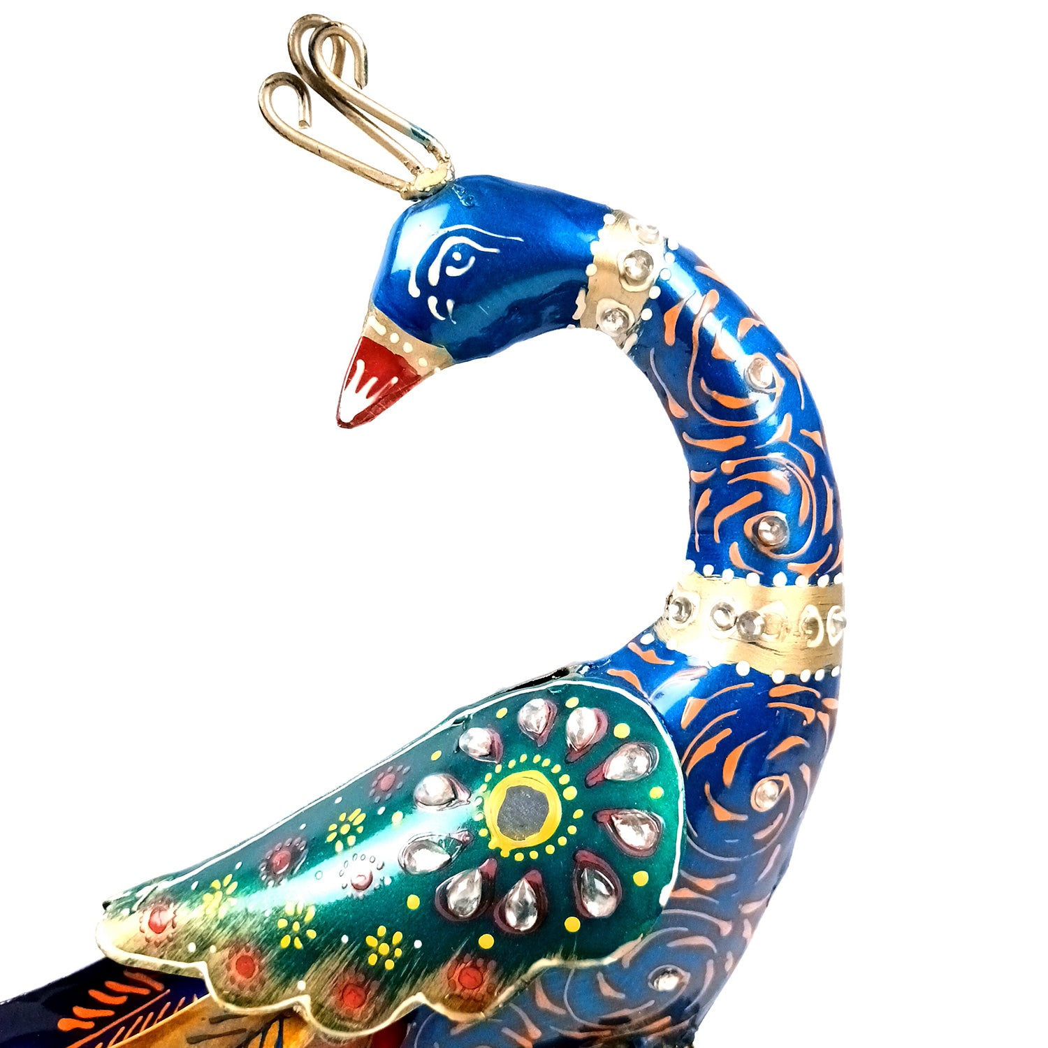 Peacock Table Clock with Multicolor Feather & Kundan Beads Work | Elegant Desk Showpiece for Home, Living Room, Study Table, Office Decor & Gift - apkamart