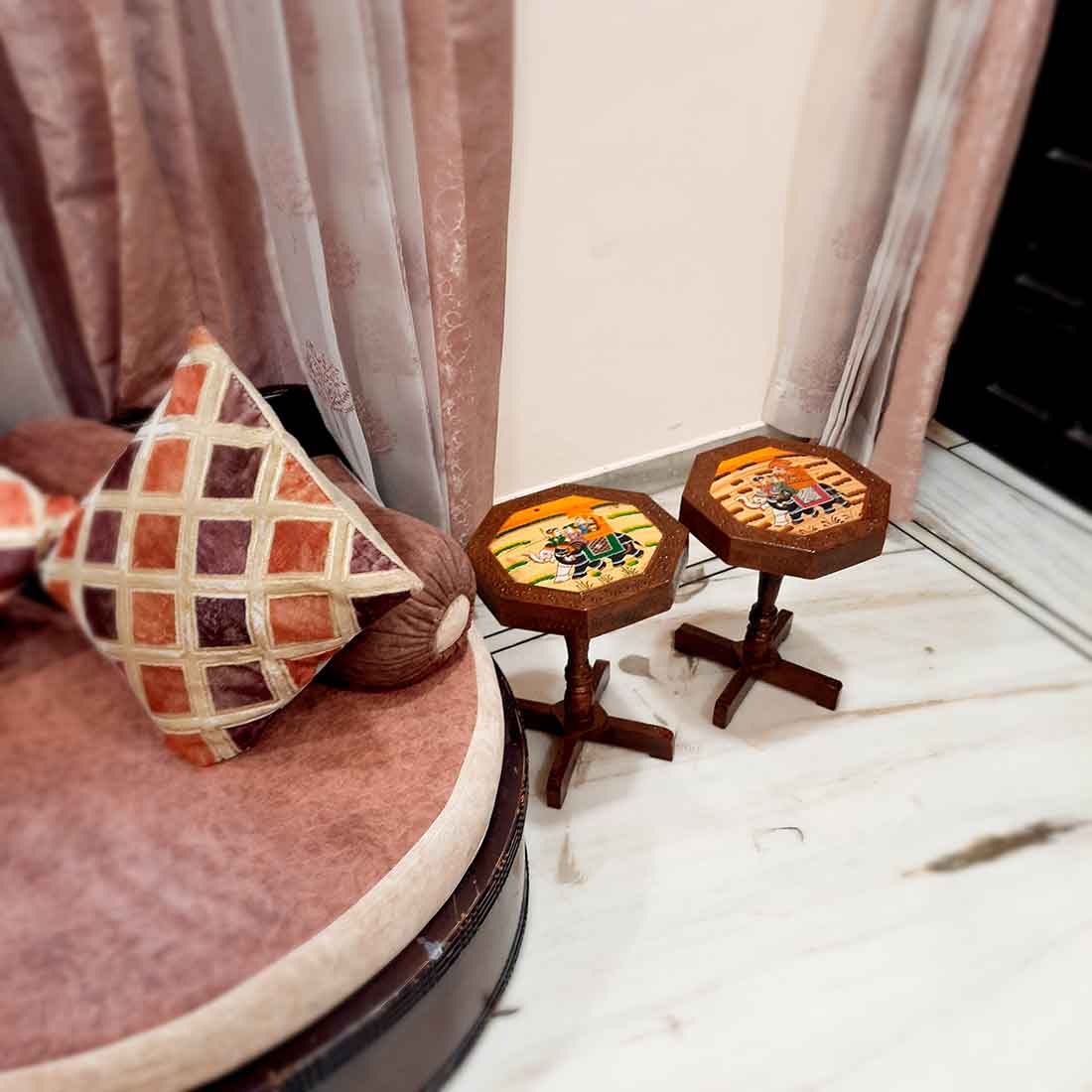 Wooden Side Table Set | End Table | Stool Set - for Living Room, Bedroom, Sofa Sides & Gifts - 15 Inch (Pack of 2) - Apkamart