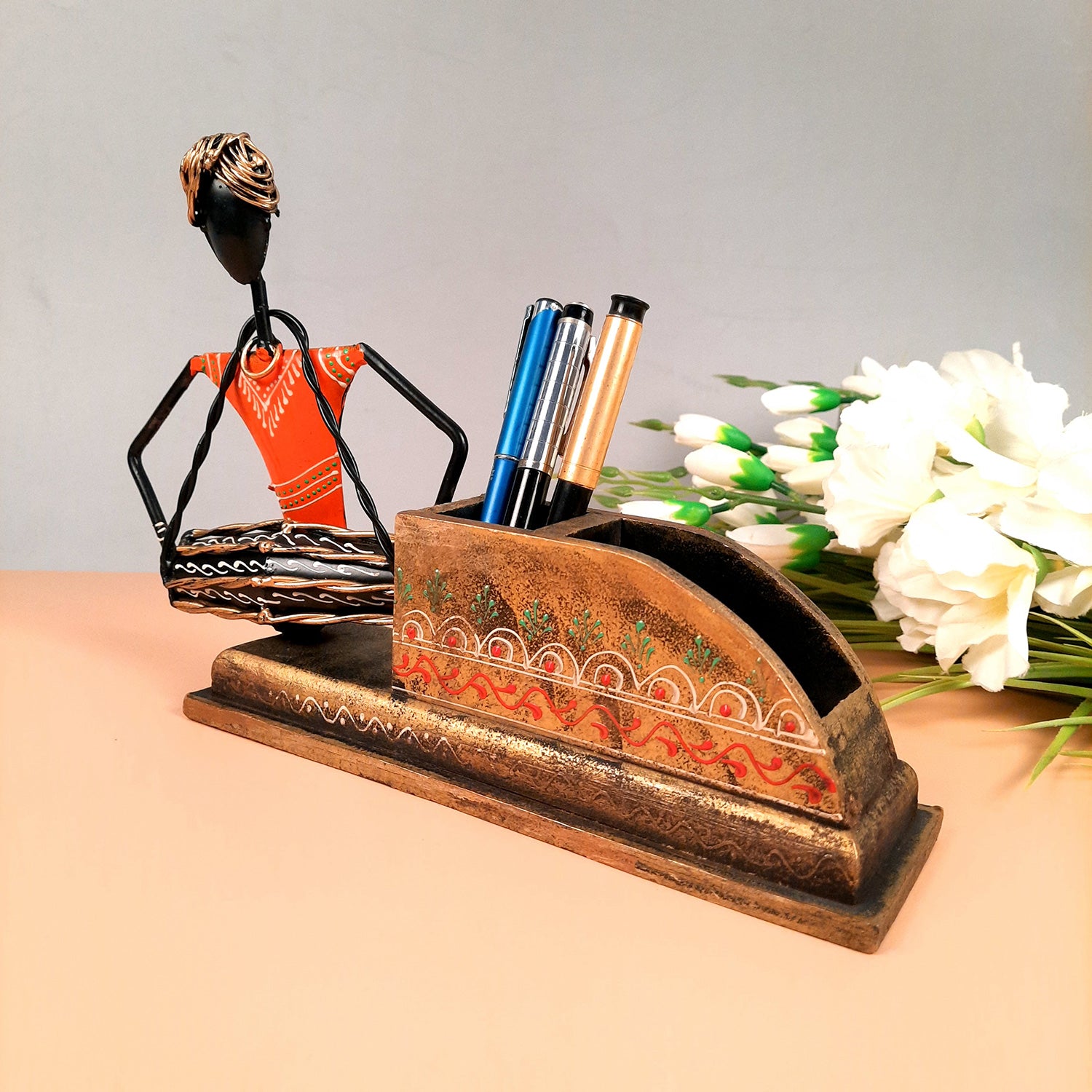 Pen Holder With Musician Showpiece | Desk Organizer | Multipurpose Holders Stand - For Gifts, Table, Desk Organizing, Home, Office Decor - apkamart #Style_Design 2