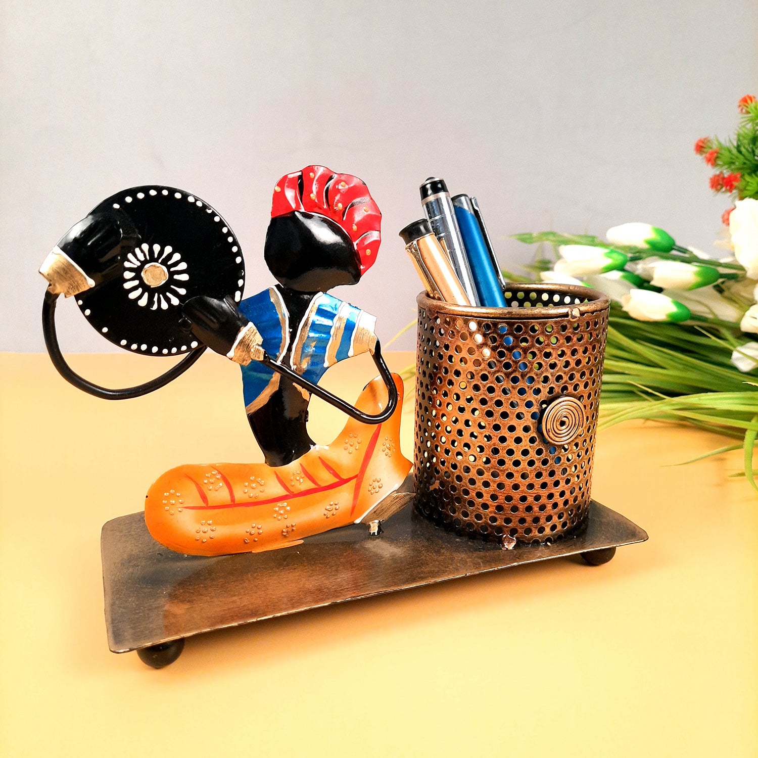 Pen Holder With Musician Showpiece | Desk Organizer | Multipurpose Holders Stand - For Stationary Gifts, Table, Desk Organizing, Home, Office Decor & Corporate Gifts -  7 Inch