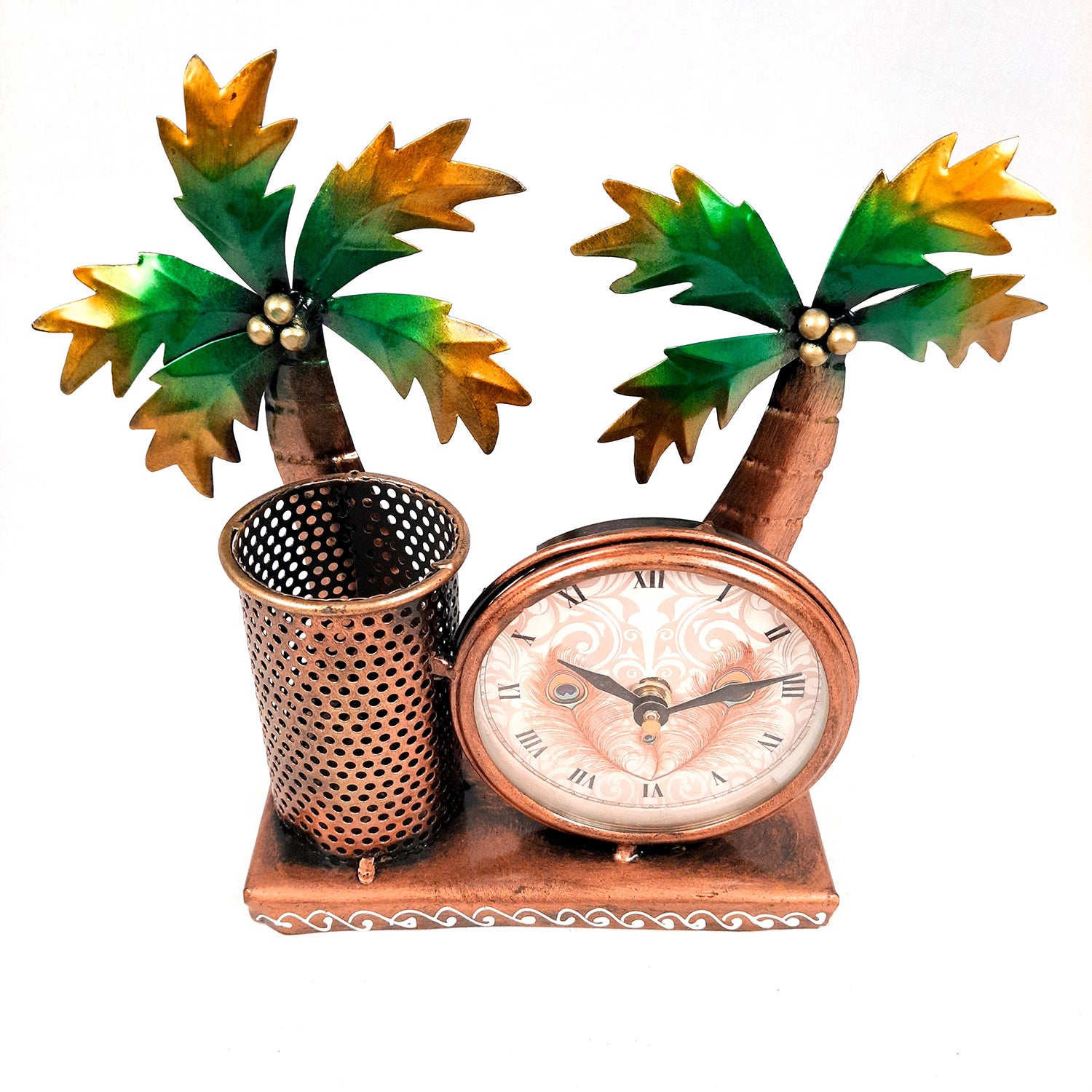 Pen Pencil Holder With Clock | Desk Organizer | Wooden Pencil Stand - For Home, Study Table, Desk, Office Decor, Gifts For Him Her - 10 Inch - apkamart