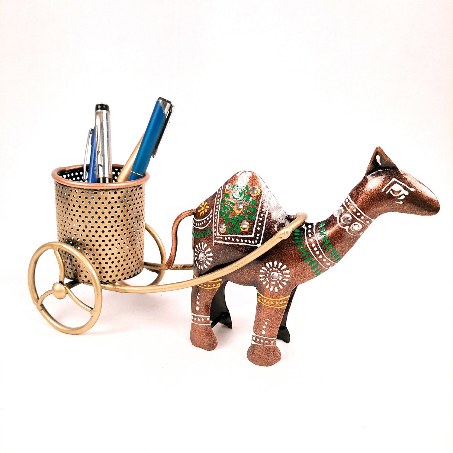 Pen Holder | Desk Organizer | Camel Cart Showpiece | Multipurpose Holders Stand - For Study Table, Desk Organizing, Home, Office Decor & Gifts - 11 Inch - Apkamart