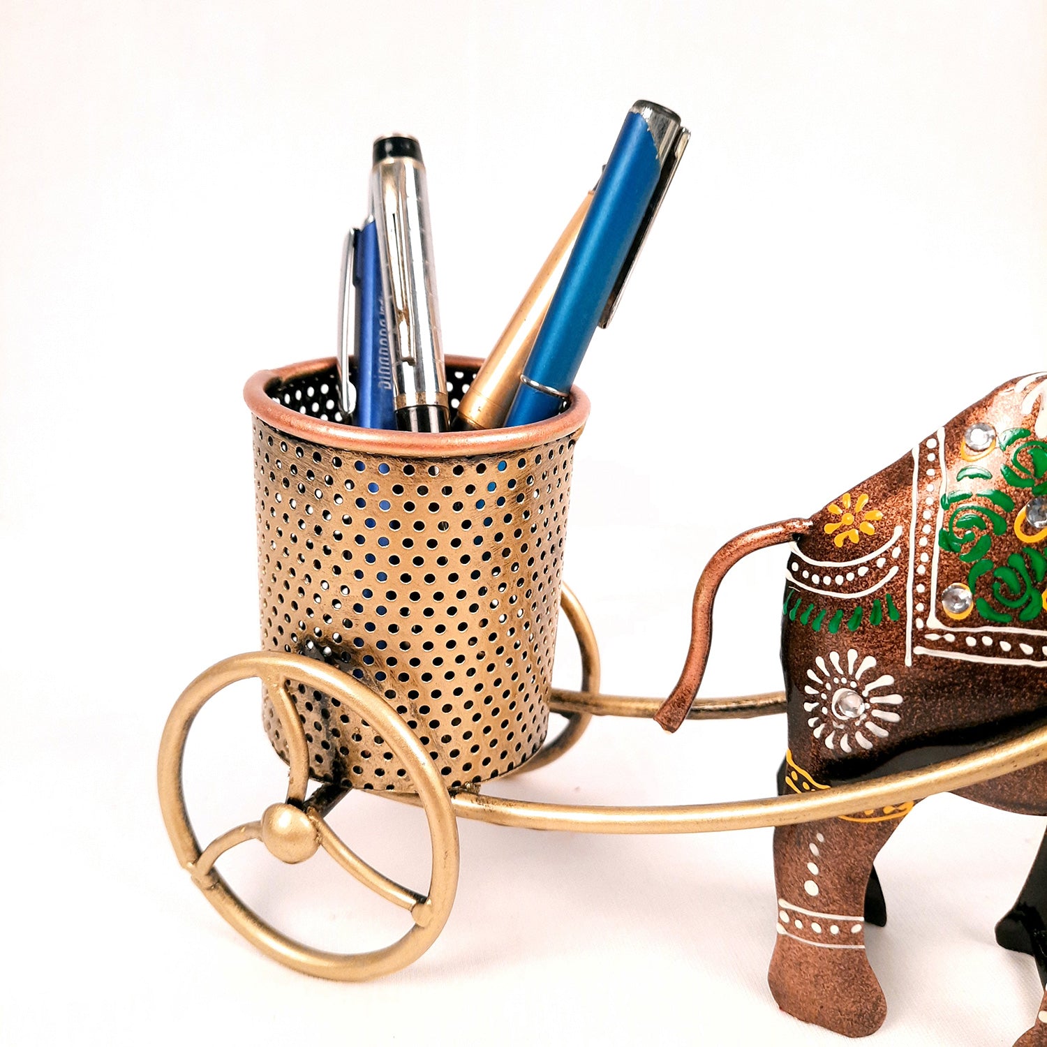 Pen Holder | Desk Organizer | Camel Cart Showpiece | Multipurpose Holders Stand - For Study Table, Desk Organizing, Home, Office Decor & Gifts - 11 Inch - Apkamart