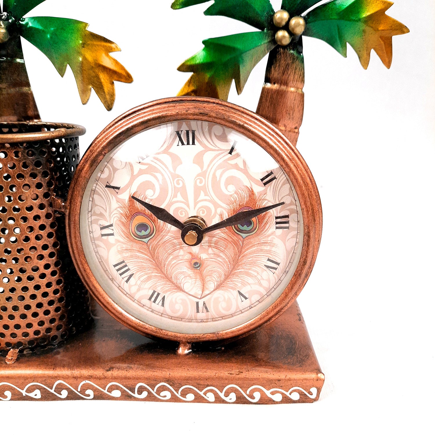 Pen Pencil Holder With Clock | Desk Organizer | Wooden Pencil Stand - For Home, Study Table, Desk, Office Decor, Gifts For Him Her - 10 Inch - apkamart