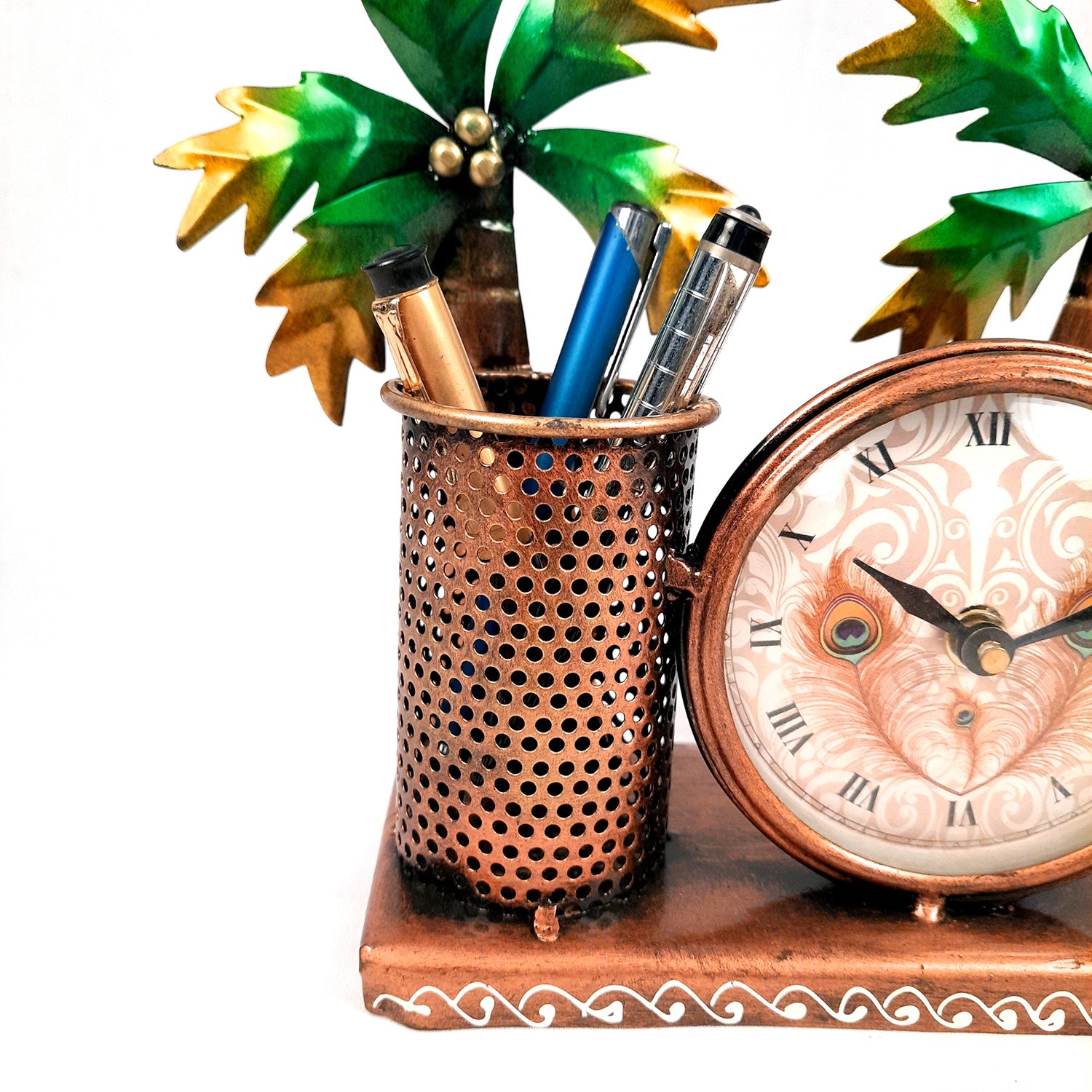 Pen Pencil Holder With Clock | Desk Organizer | Wooden Pencil Stand - For Home, Study Table, Desk, Office Decor, Gifts For Him Her - 10 Inch - apkamart