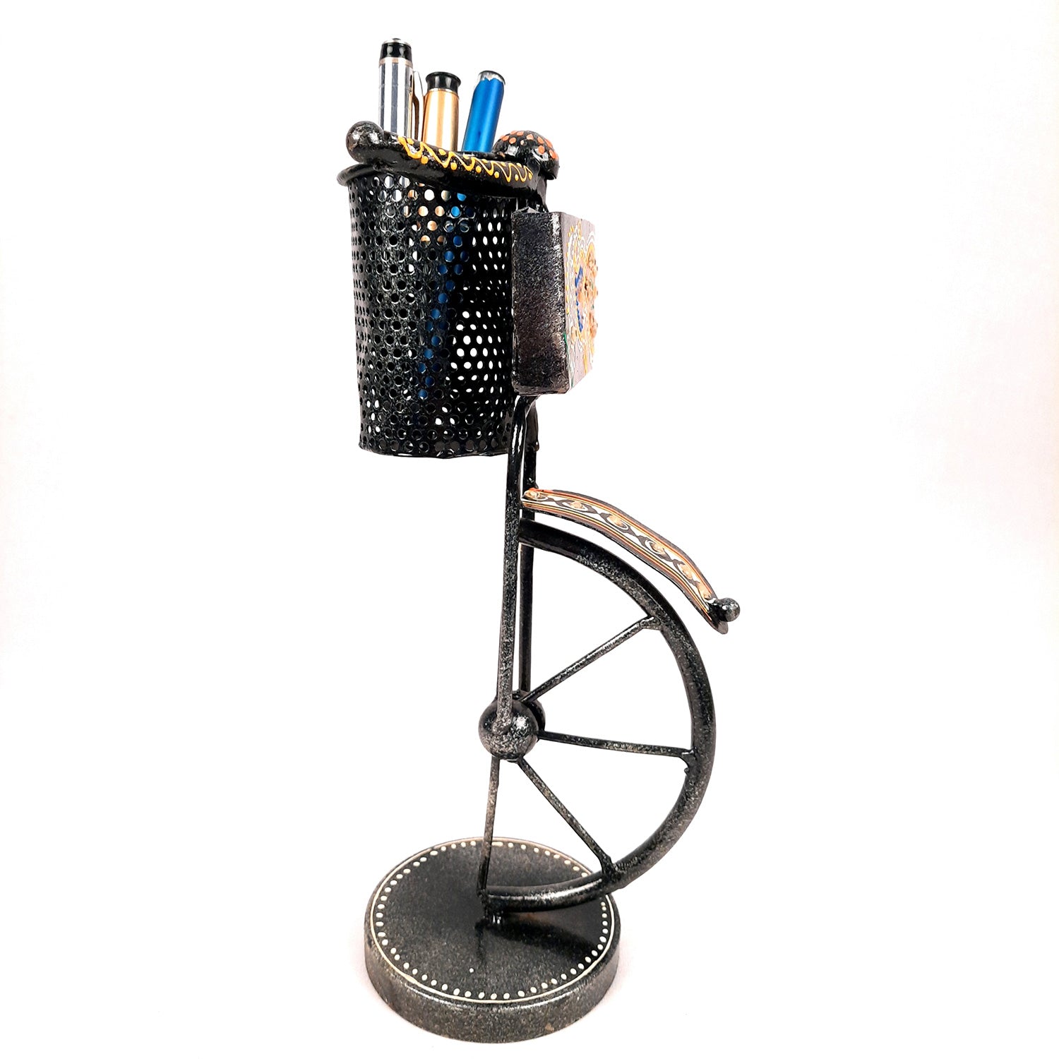 Pen Holder With Visiting Card Holder | Desk Organizer | Cycle Decorative Showpiece - For Gifts, Table, Desk Organizing, Home, Office Decor - apkamart