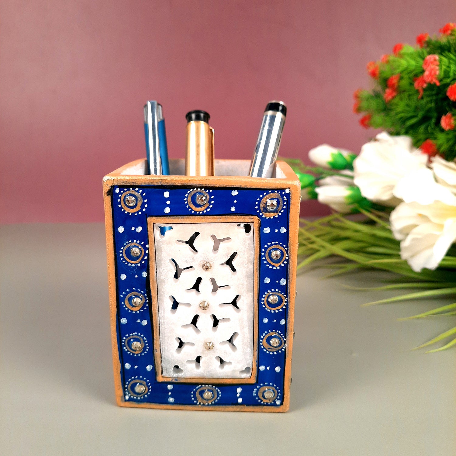 Pen Holder | Desk Organizer | Pencil Stands Marble| Multipurpose Holders Stand - For Stationary Gifts, Table, Desk Organizing, Home, Office Decor & Corporate Gifts - apkamart