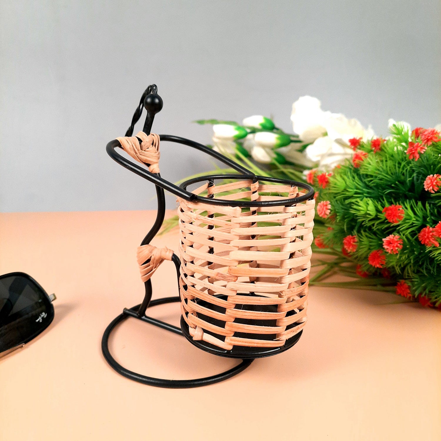 Pen Stand Cum Cutlery Holders - Lady Holding Basket Design | Multipurpose Organizers | Pencil Holder Stands - For Study Table, Desk, Stationary Gift, Home, Office Decor & Corporate Gifting  - apkamart