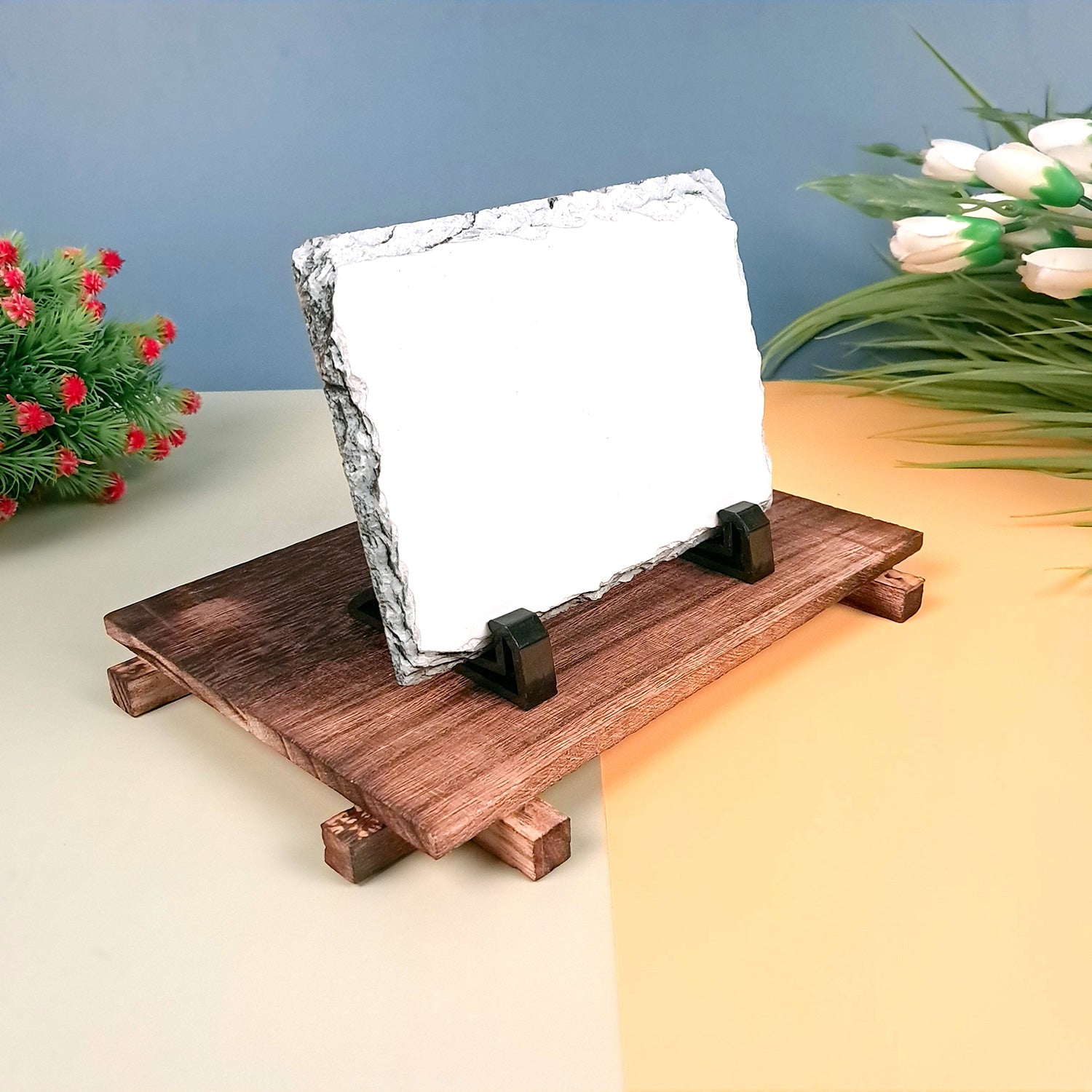 Rock Stone Tile Photo Frame | Customizable Tile with Your Photo | DIY Table Top Photo Stand with Display Holder | Sublimation Friendly - For Kids Art & Craft, Birthday | Anniversary | Valentine’s Day | Couples | For Home and Décor - apkamart #Style_Design 1