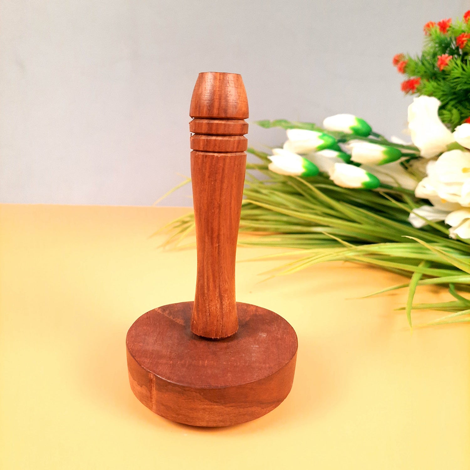 Wooden Hand Masher - for Paratha, Vegetable, Potato, Pav Bhaji | Roti Presser - for Home & Kitchen - 5 Inch - apkamart