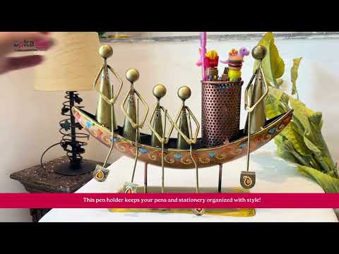 Showpiece Pen Holder | Desk Organizer - Boat Design - For Table Decor -15 Inch - ApkaMart#Color_Gold