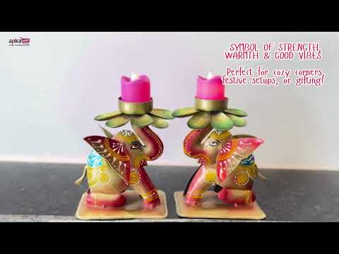 Elephant Tea Light Stand Showpiece | Decorative Candle Tealight Holder - for Home, Table, Living Room Decor | for Festival Decoration & Gifts  - 6 Inch (Pack of 2) - Apkamart
