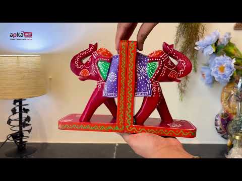 Book Ends - Wooden Elephant Design | Book & Desk Organizer - for Home, Table, Office, Study Kids Room & Gifts - 10 Inch - Apkamart