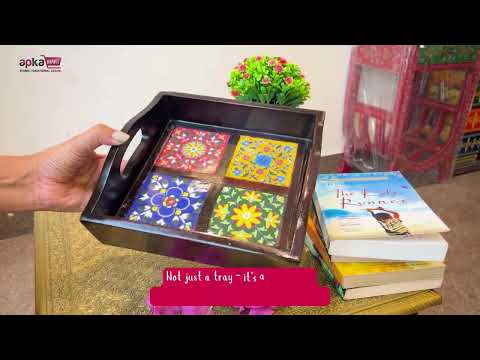 Serving Tray With In-Built Ceramic Tiles | Tea Tray - For Serving, Kitchen, Home Decor & Gifts - 9 Inch -Apkamart #Style_Classic