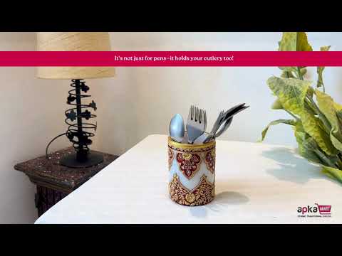 Multipurpose Holder for Cutlery, Napkin | Marble Decorative Stand with Heavy Golden Emboss & Kundan Work - for Home, Office, Table, Dining, Kitchen Decor & Gifts - 4 Inch - Apkamart #Style_Design 2