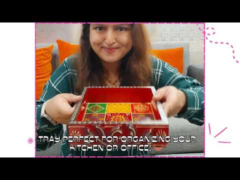 Tray Wooden | Tea & Snacks Serving Platter - Square | Decorative Handcrafted Trays - for Home, Dining Table, Kitchen Decor | Wedding & Housewarming Gift - 8 Inch - Apkamart